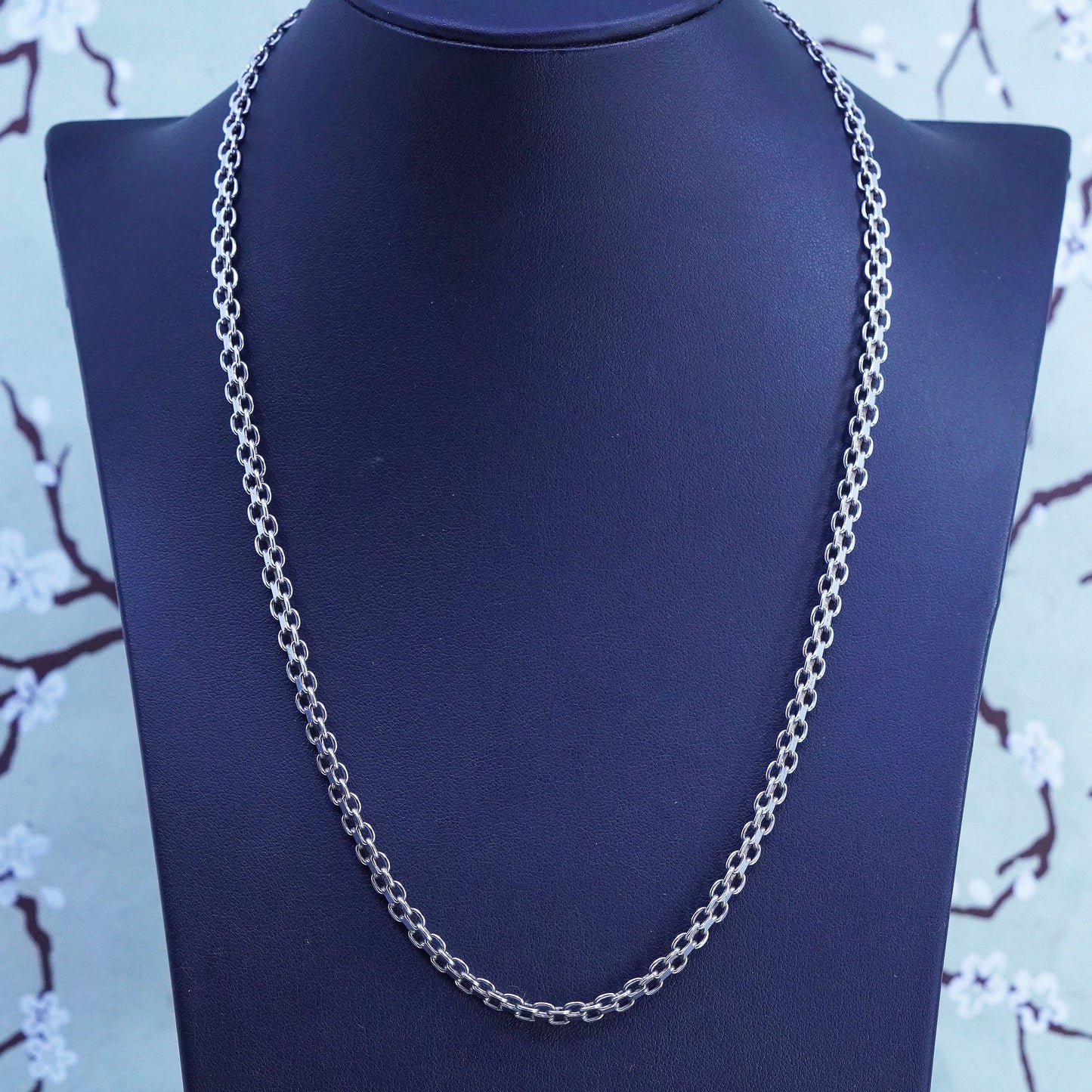 20", 5mm, Vintage Italian sterling silver handmade necklace, flatten 925 nugget chain