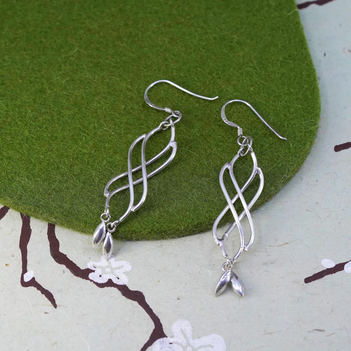 Vintage sterling silver handmade earrings, 925 twisted dangles