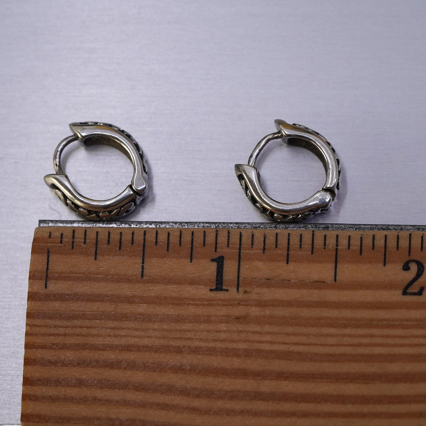 0.5”, vintage Sterling silver handmade earrings, 925 huggie hoops