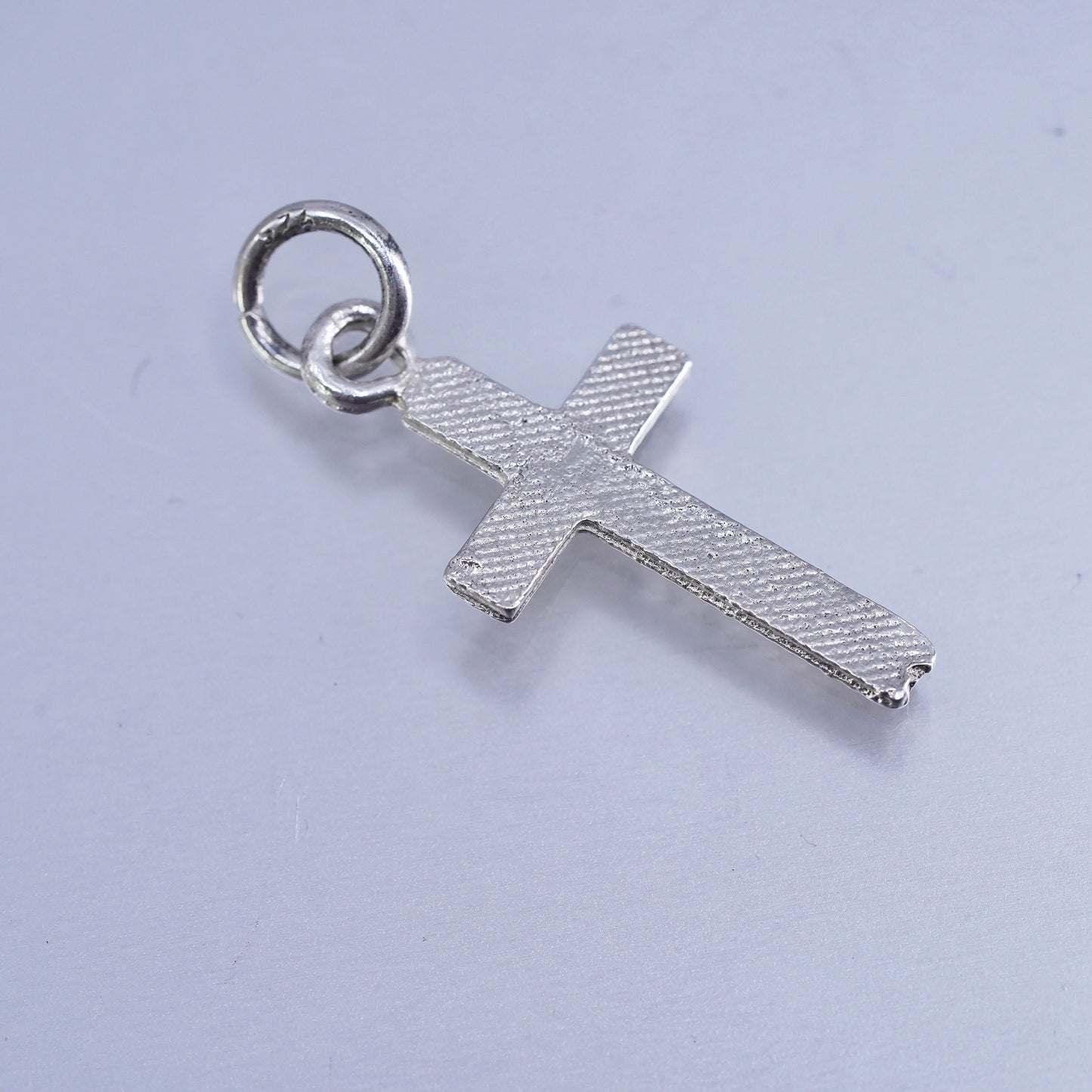 Vintage sterling 925 silver handmade textured cross charm pendant