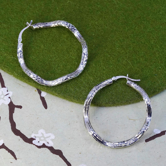 1.5”, VTG sterling silver loop earrings, textured minimalist primitive hoops