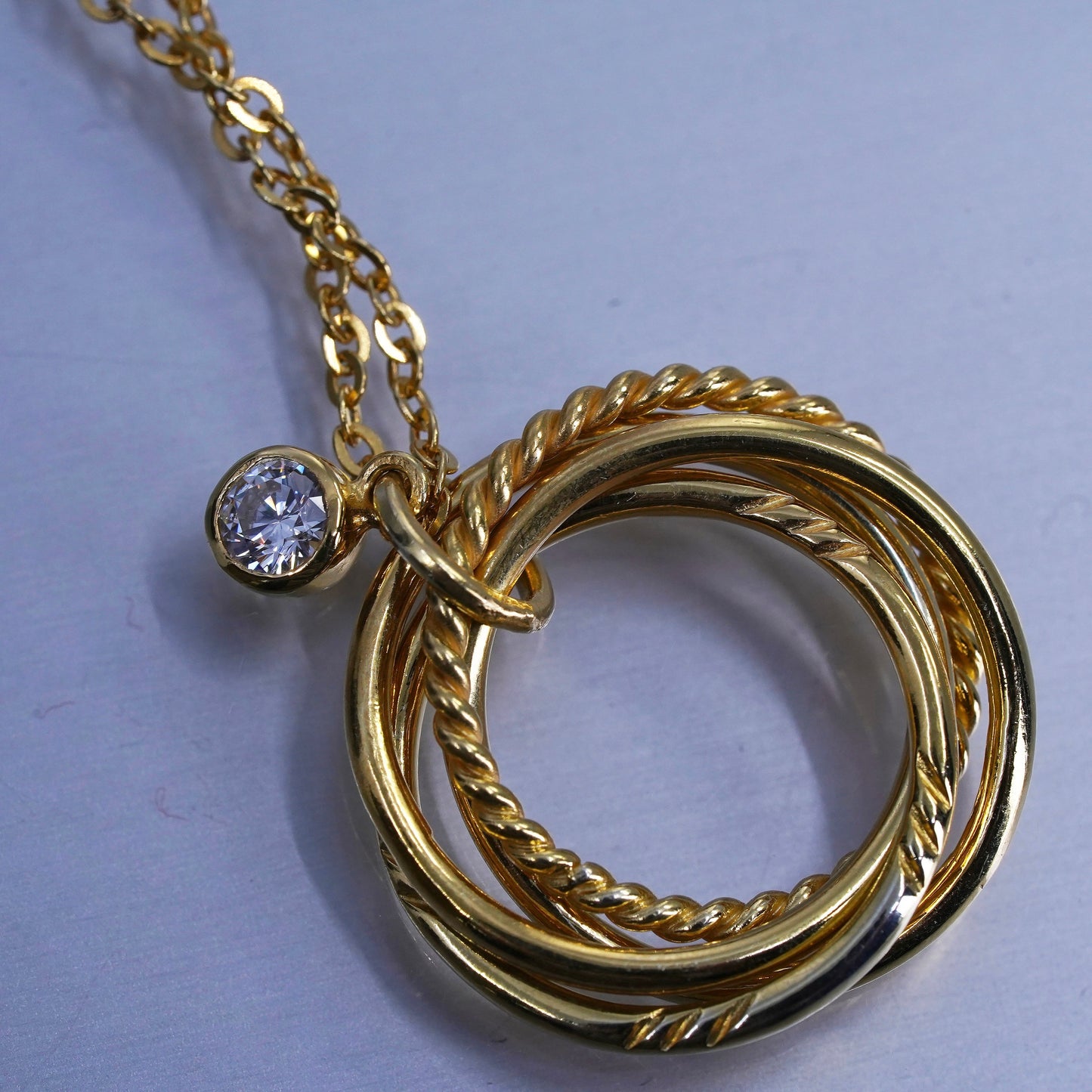 18”, vermeil gold Sterling 925 silver circle necklace entwined circle pendant