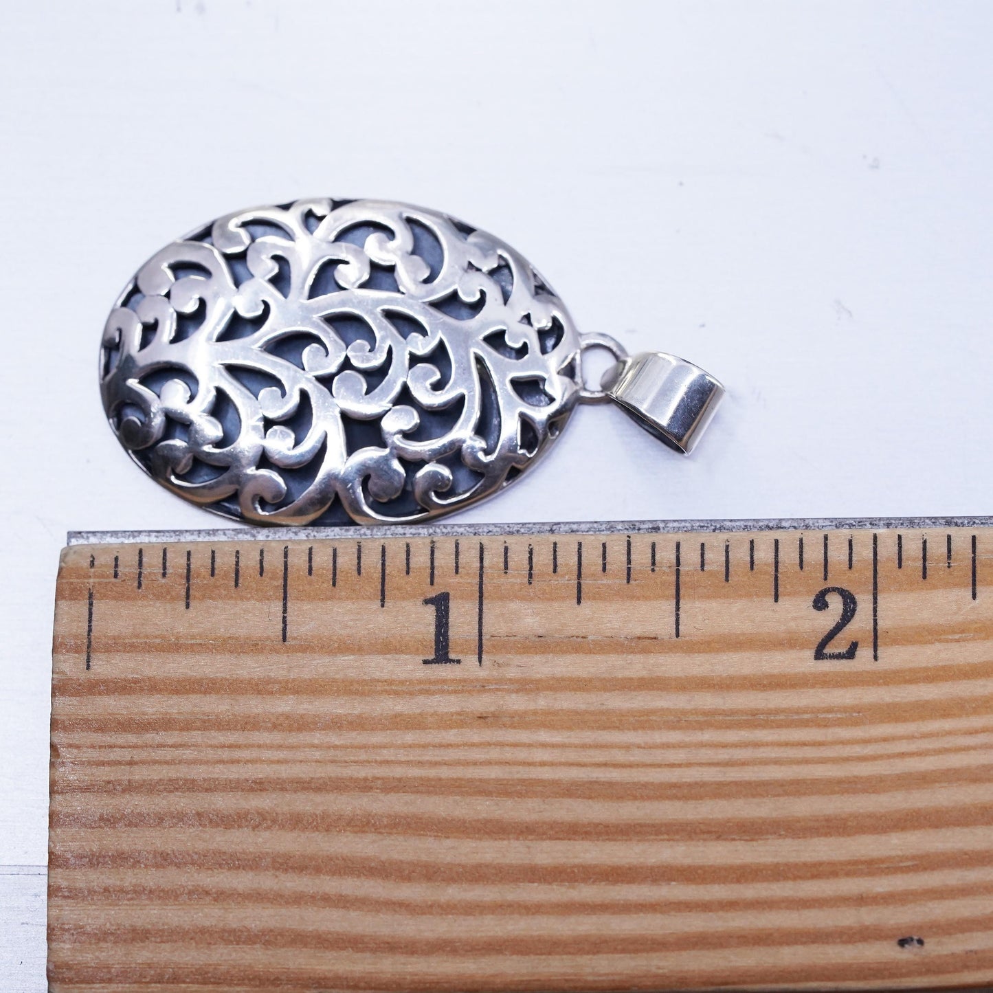 Vintage jewelry sterling 925 silver filigree oval handmade pendant