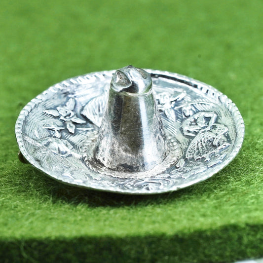 Mexican Hecho en sterling silver handmade pendant, 925 Sombrero Hat brooch