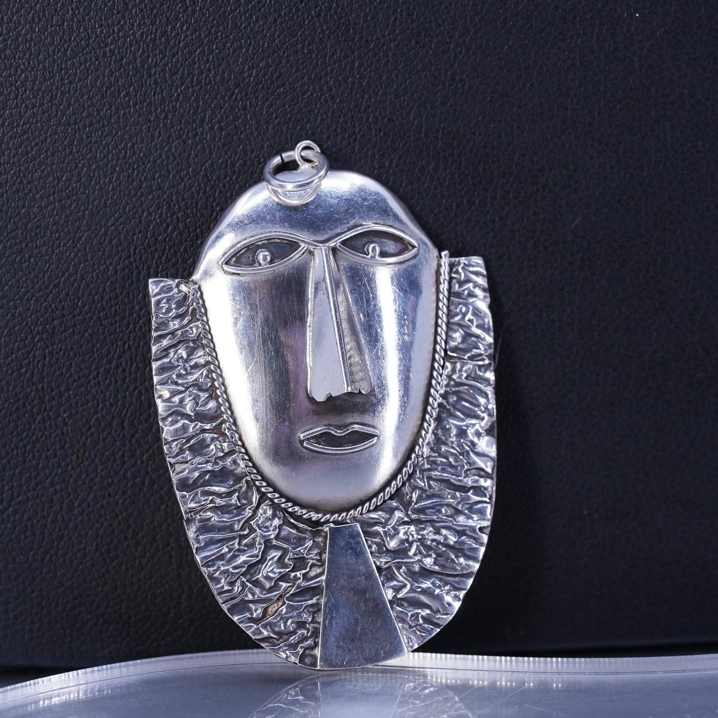 Vintage Sterling 925 silver handmade 925 great stone face charm pendant