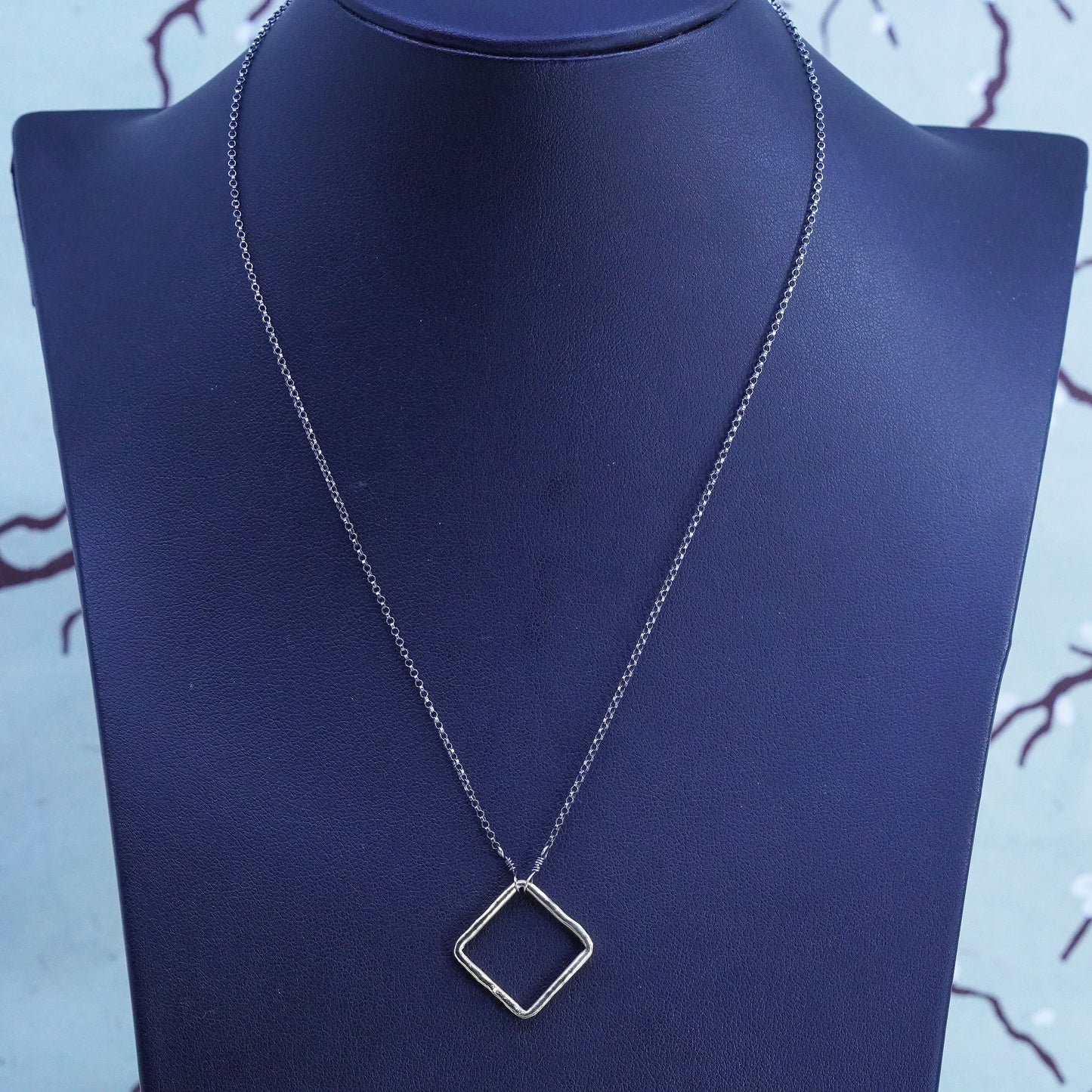 16”, Two Tone sterling silver necklace, 925 circle chain with square Pendant