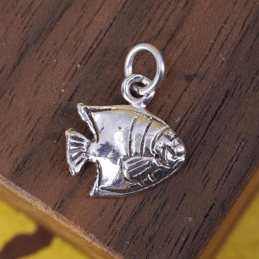 Vintage Sterling silver handmade tropical fish pendant, 925 charm