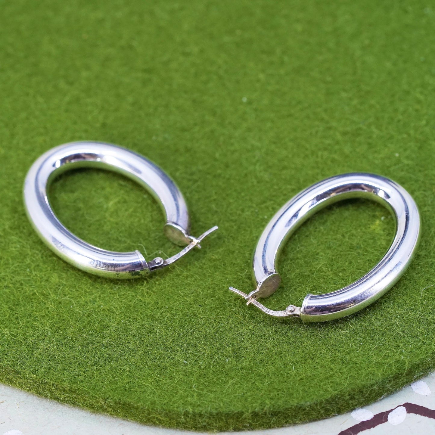 1.5" Vintage sterling silver bold oval earrings, fashion minimalist wide hoops