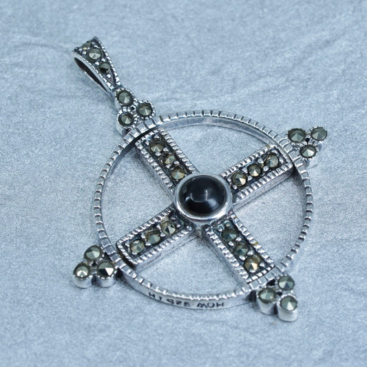 vintage sterling 925 silver cross pendant with Marcasite