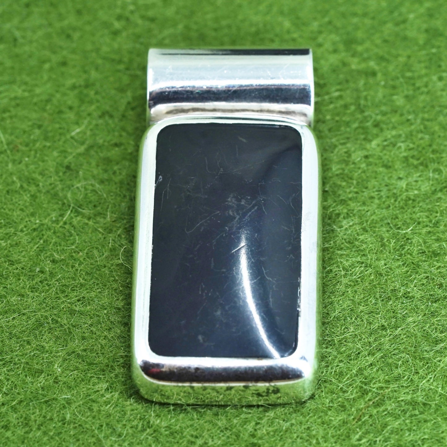 vintage Mexican handmade sterling 925 silver pendant with black onyx inlay