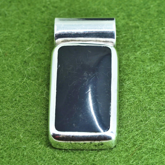 vintage Mexican handmade sterling 925 silver pendant with black onyx inlay