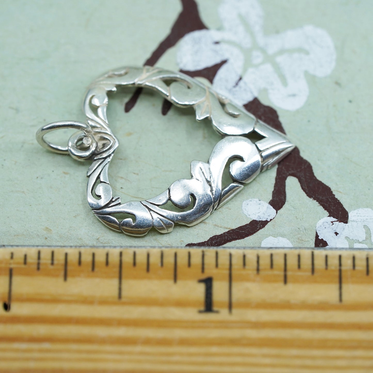 vintage sterling silver handmade pendant, 925 filigree heart charm