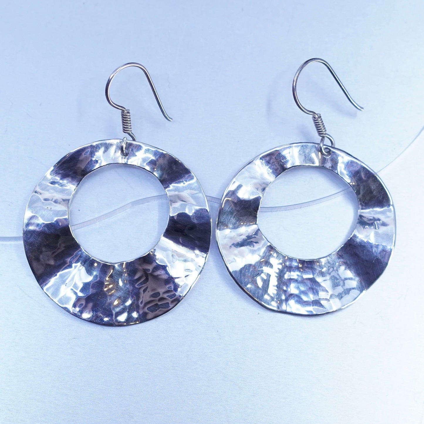 vintage Sterling silver handmade earrings, 925 hammered disc dangles