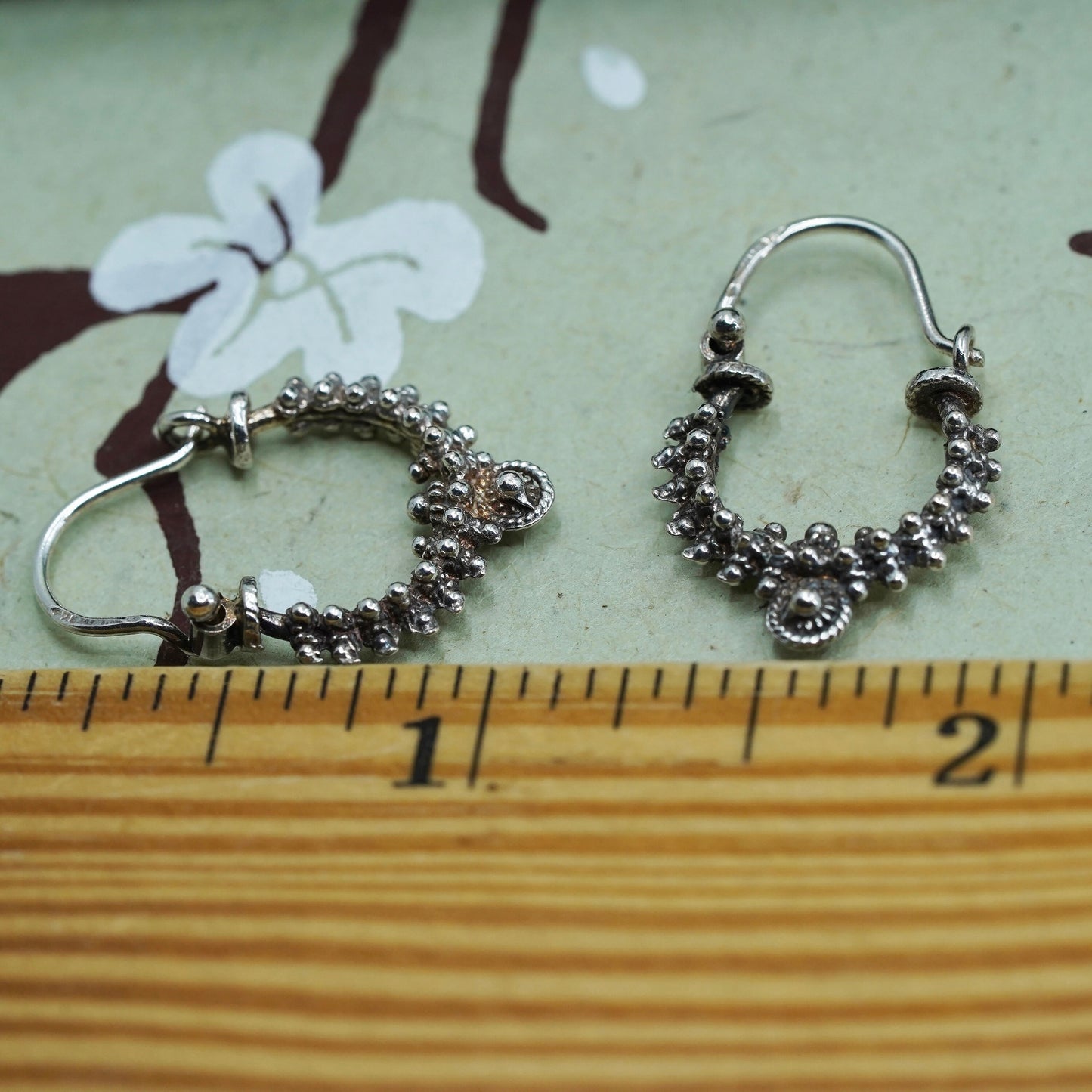 1”, Vintage sterling 925 silver loop handmade earrings, bali wired hoops