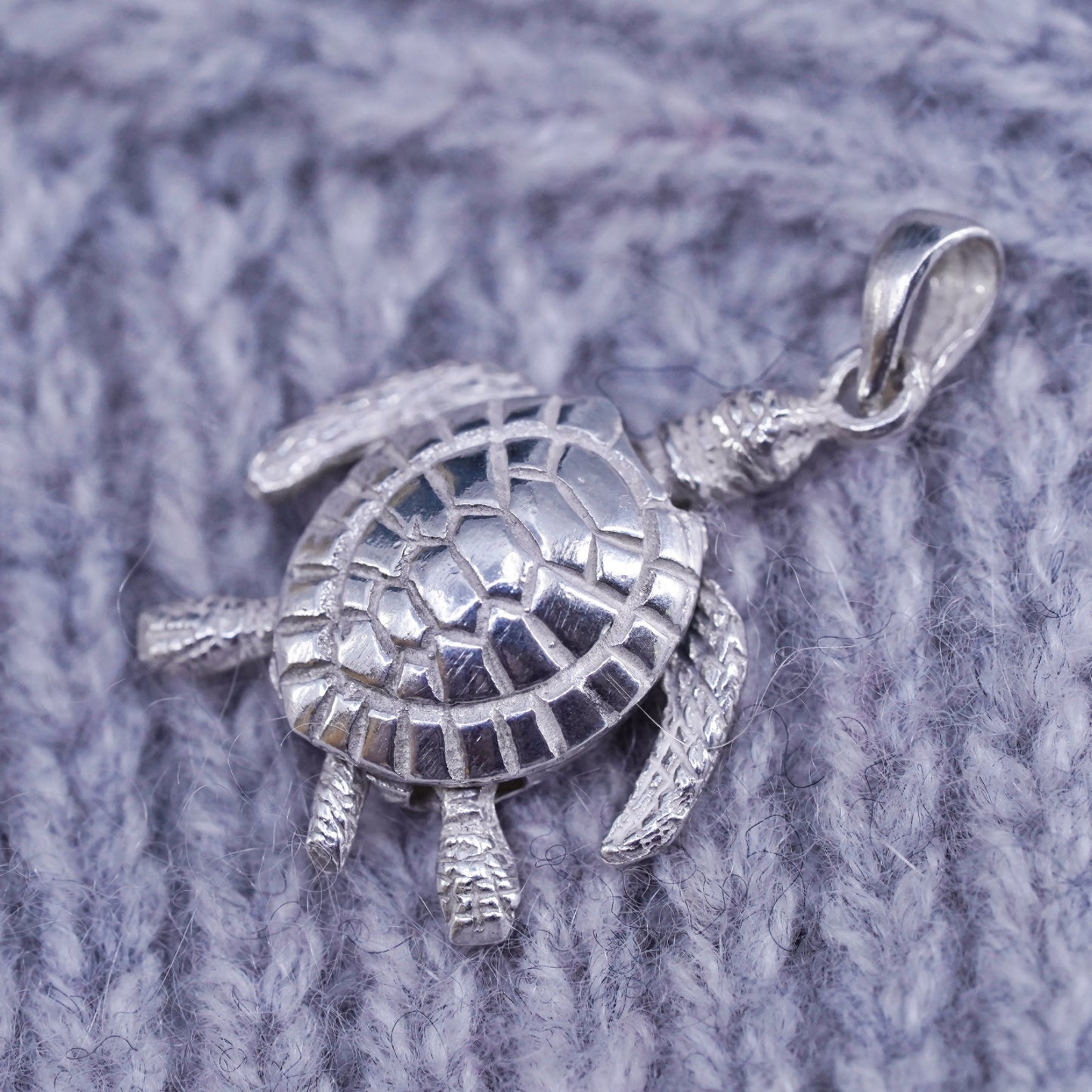 vintage sterling 925 silver handmade sea turtle pendant with movable joints