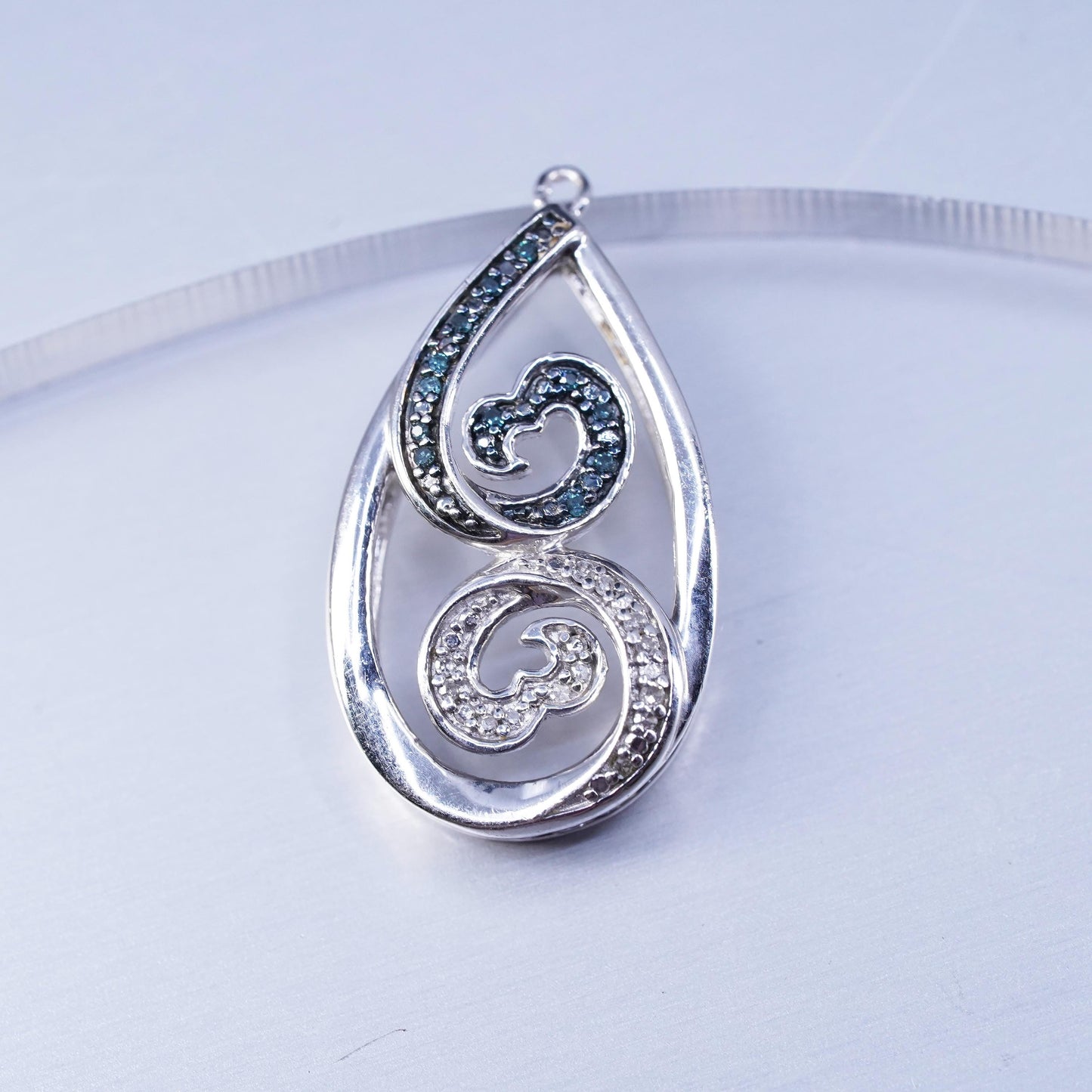 Vintage sterling 925 silver teardrop pendant with diamonds