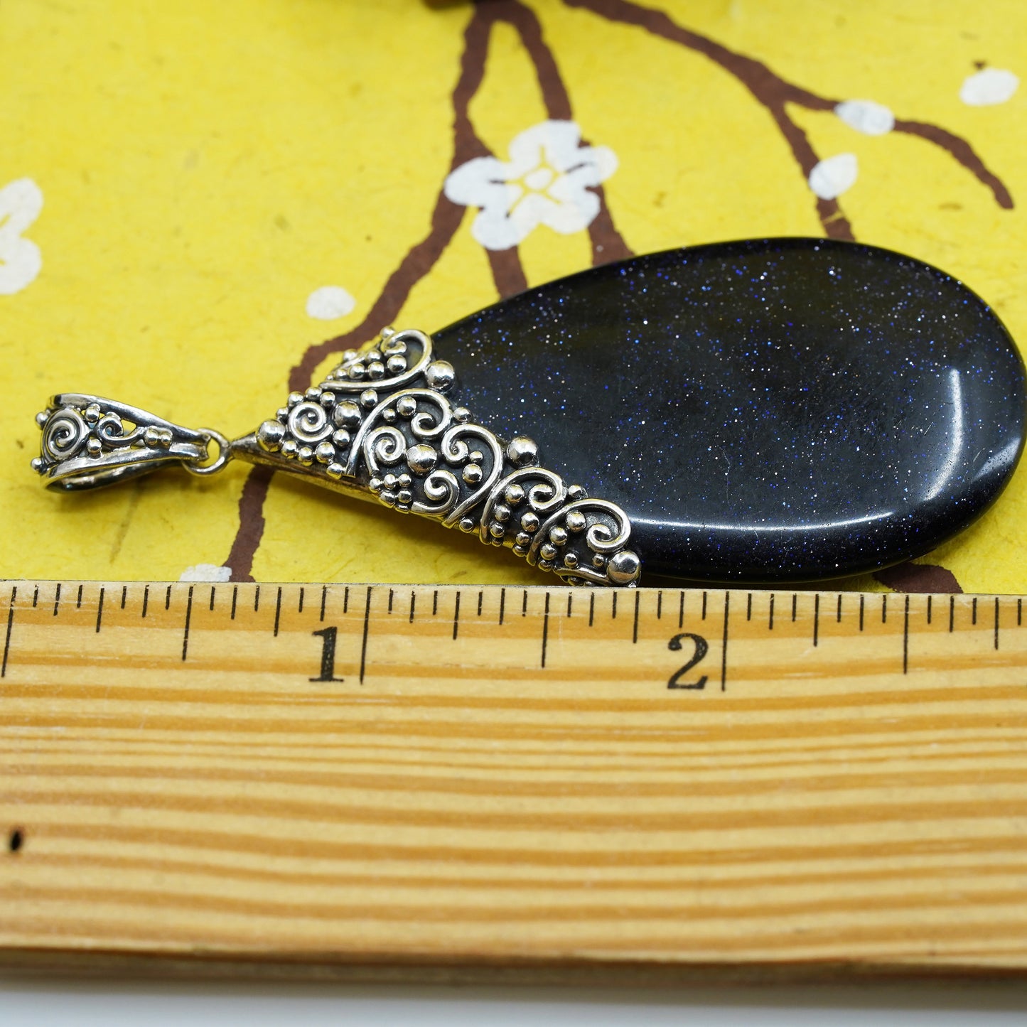 Sajen Sterling 925 silver handmade pendant with blue glittering goldstone