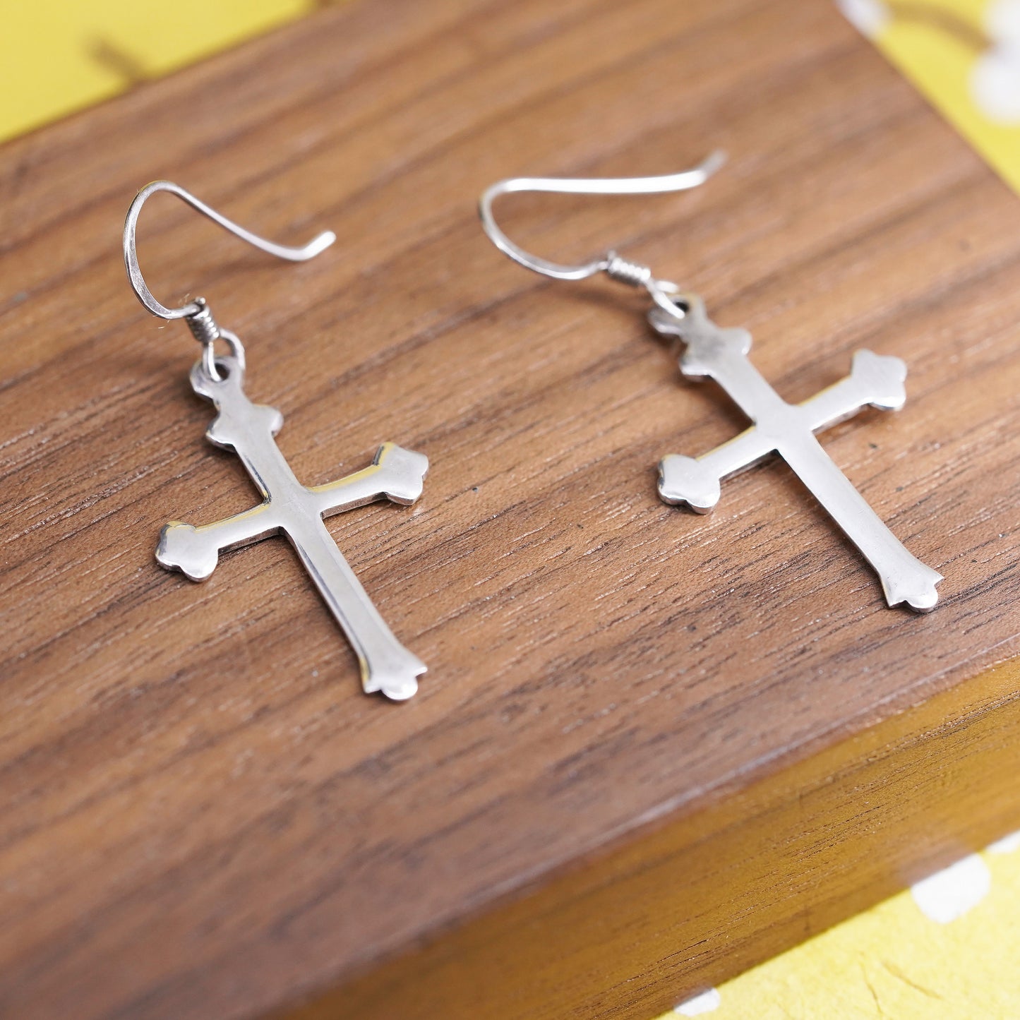 Vintage Sterling silver handmade earrings, 925 cross dangle