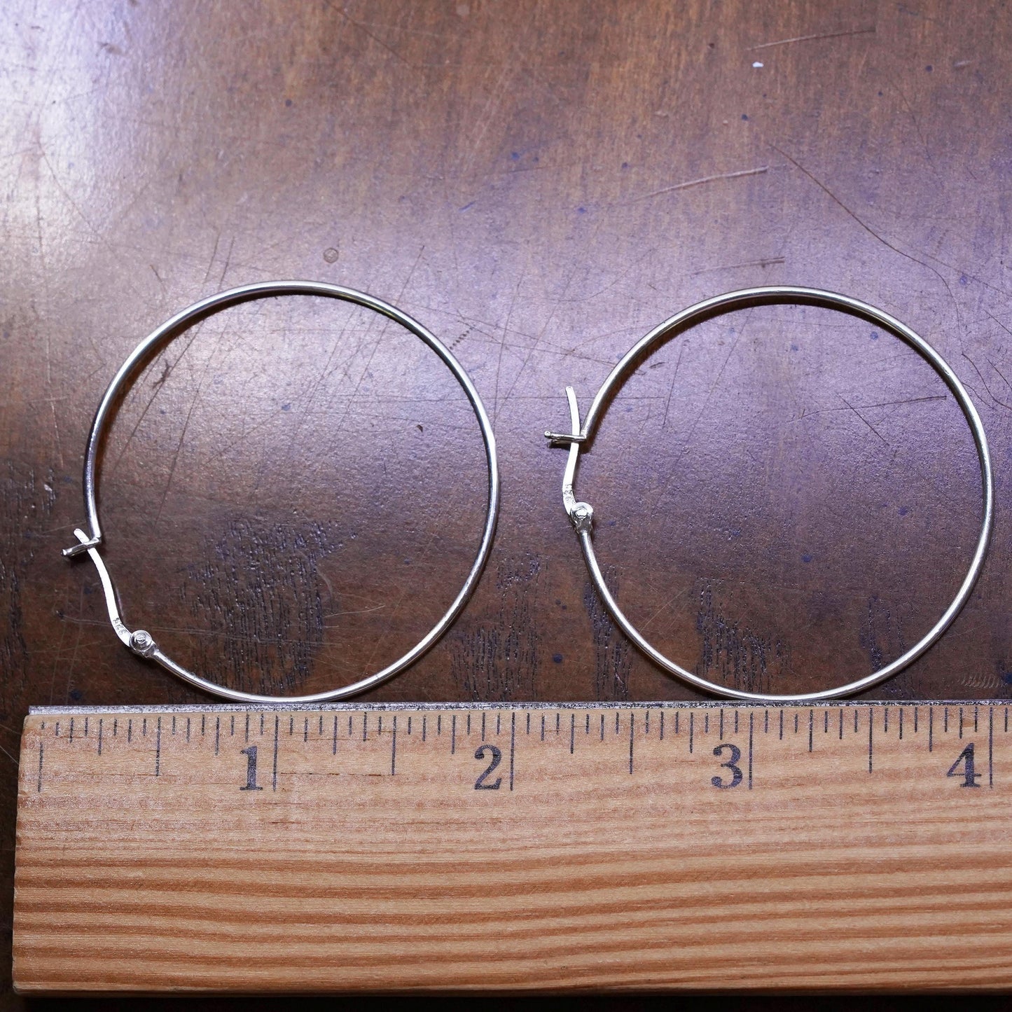 1.75” Vintage sterling silver loop earrings, fashion minimalist primitive hoops