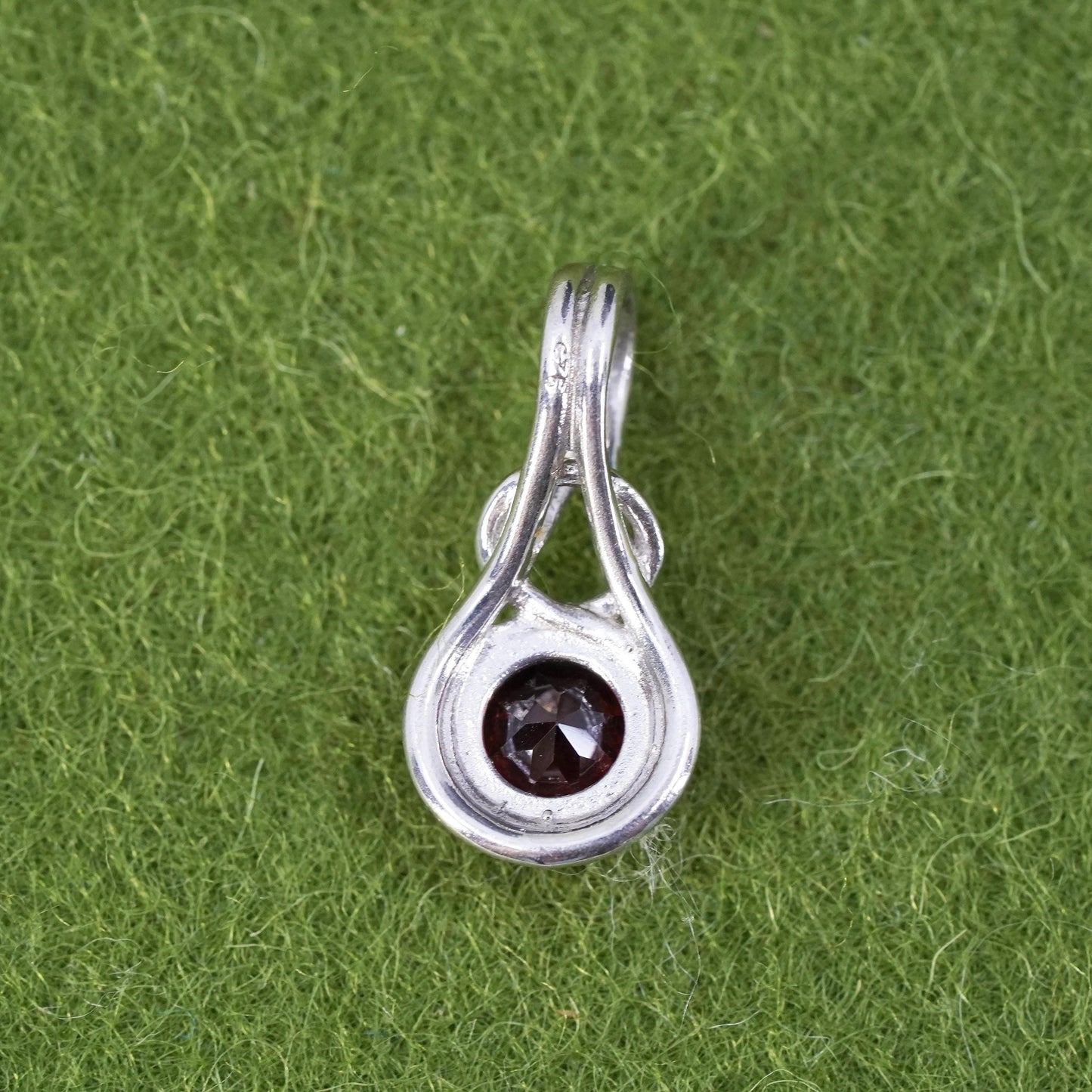 Vintage Sterling silver handmade pendant, 925 knotted ruby charm