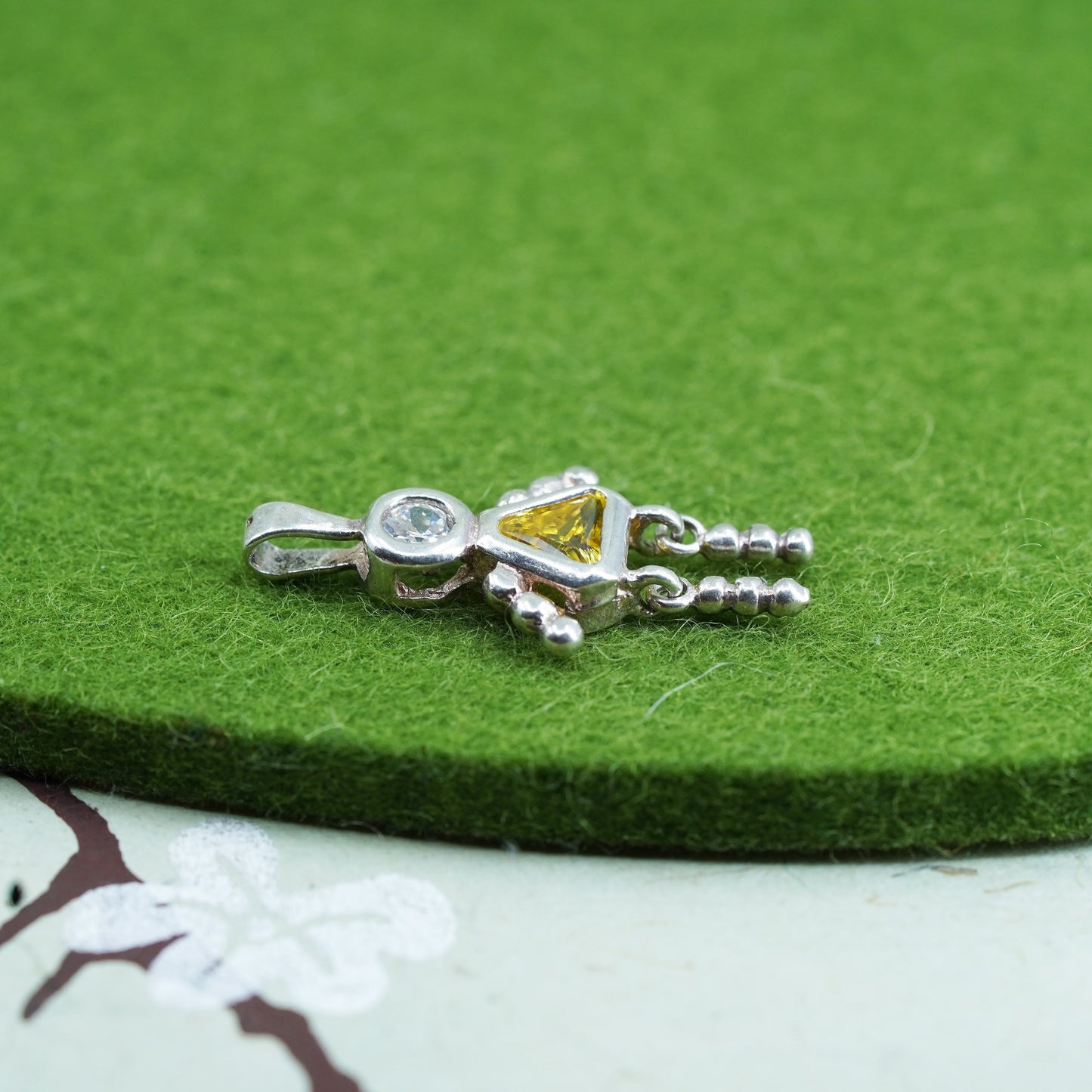 Vintage sterling 925 silver birthstone pendant with citrine girl figure charm