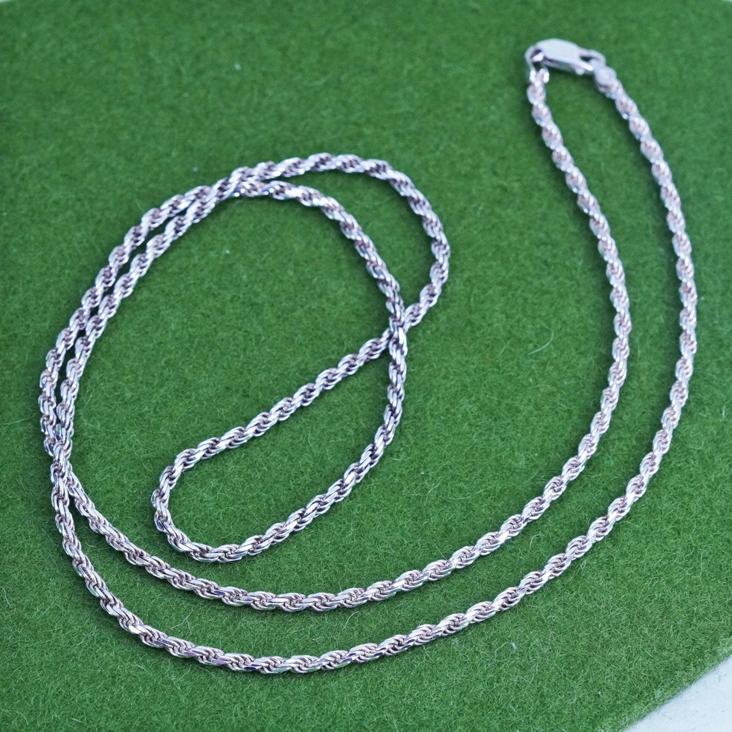 30”, 2mm, Vintage sterling silver Italy 925 diamond cut rope chain, necklace