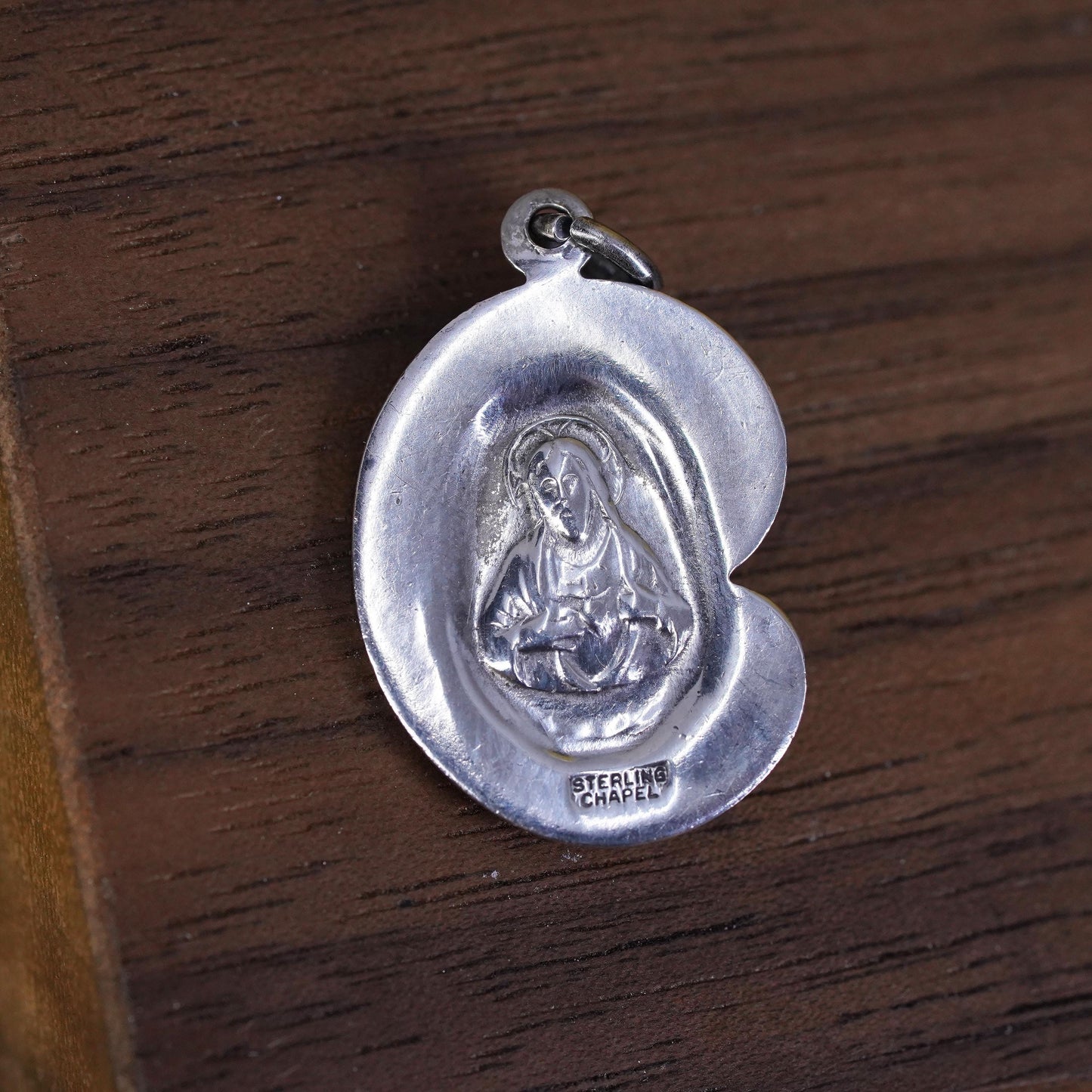 Vintage Chapel Sterling silver handmade pendant, 925 Saint mother baby charm