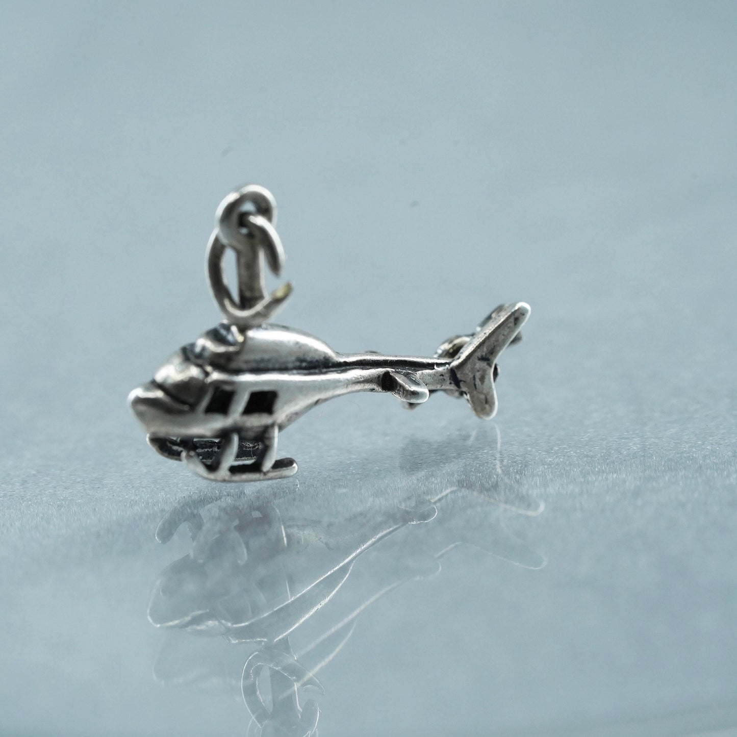 Vintage Sterling silver handmade simple 925 helicopter airplane charm pendant