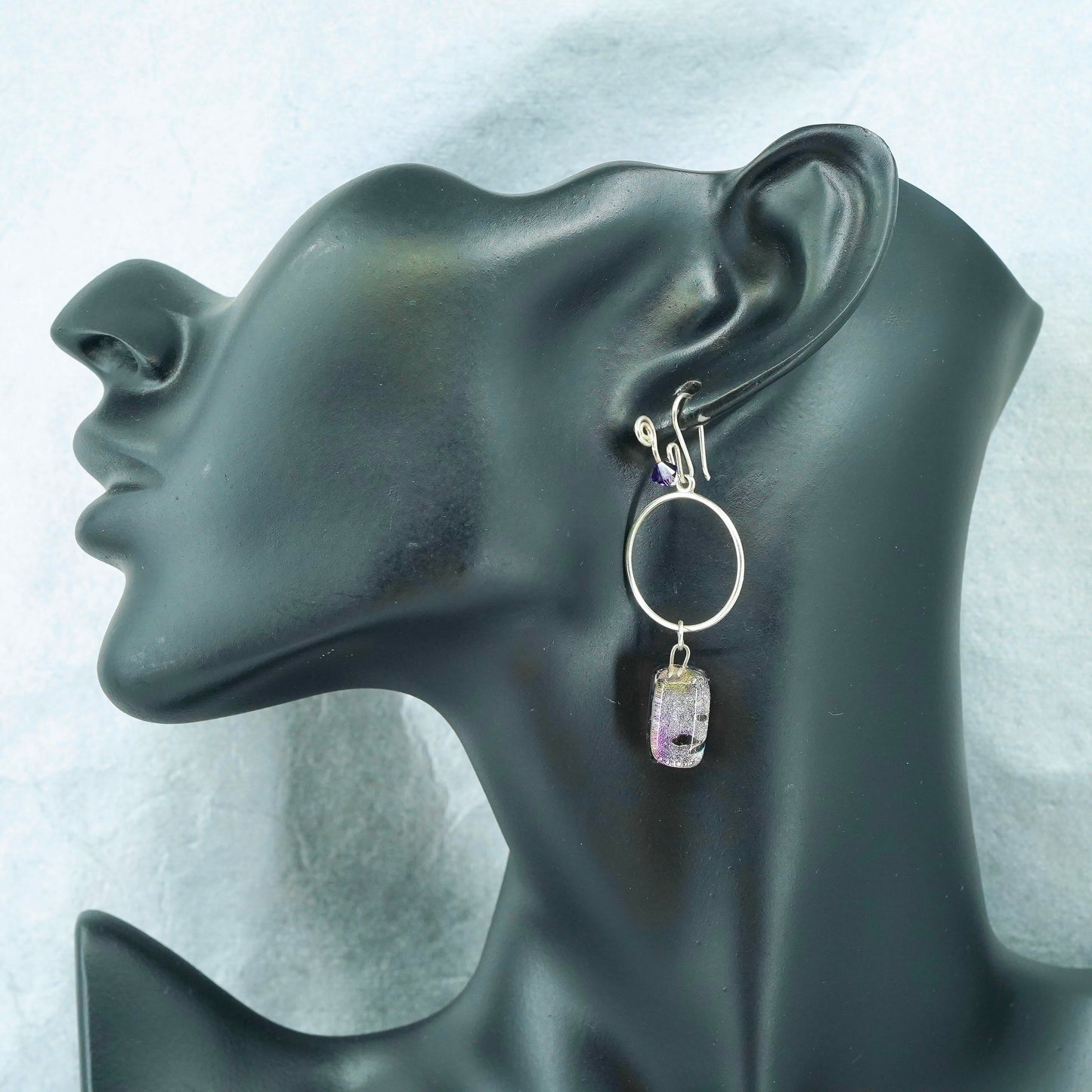 Vintage Sterling 925 silver earrings with artisan glass and purple beads