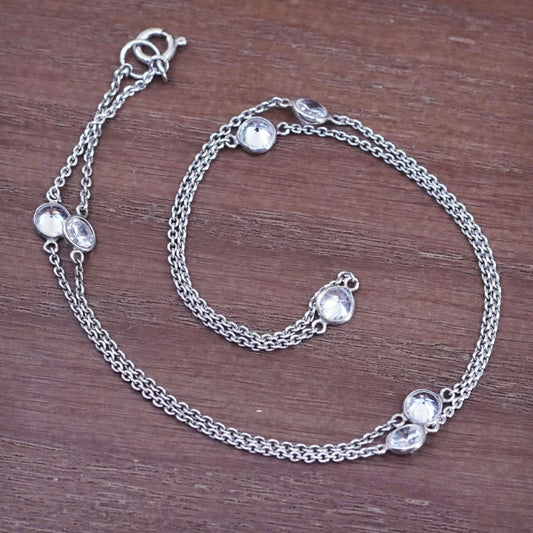 18”, 1mm, vintage Sterling silver necklace, 925 circle chain with Cz details