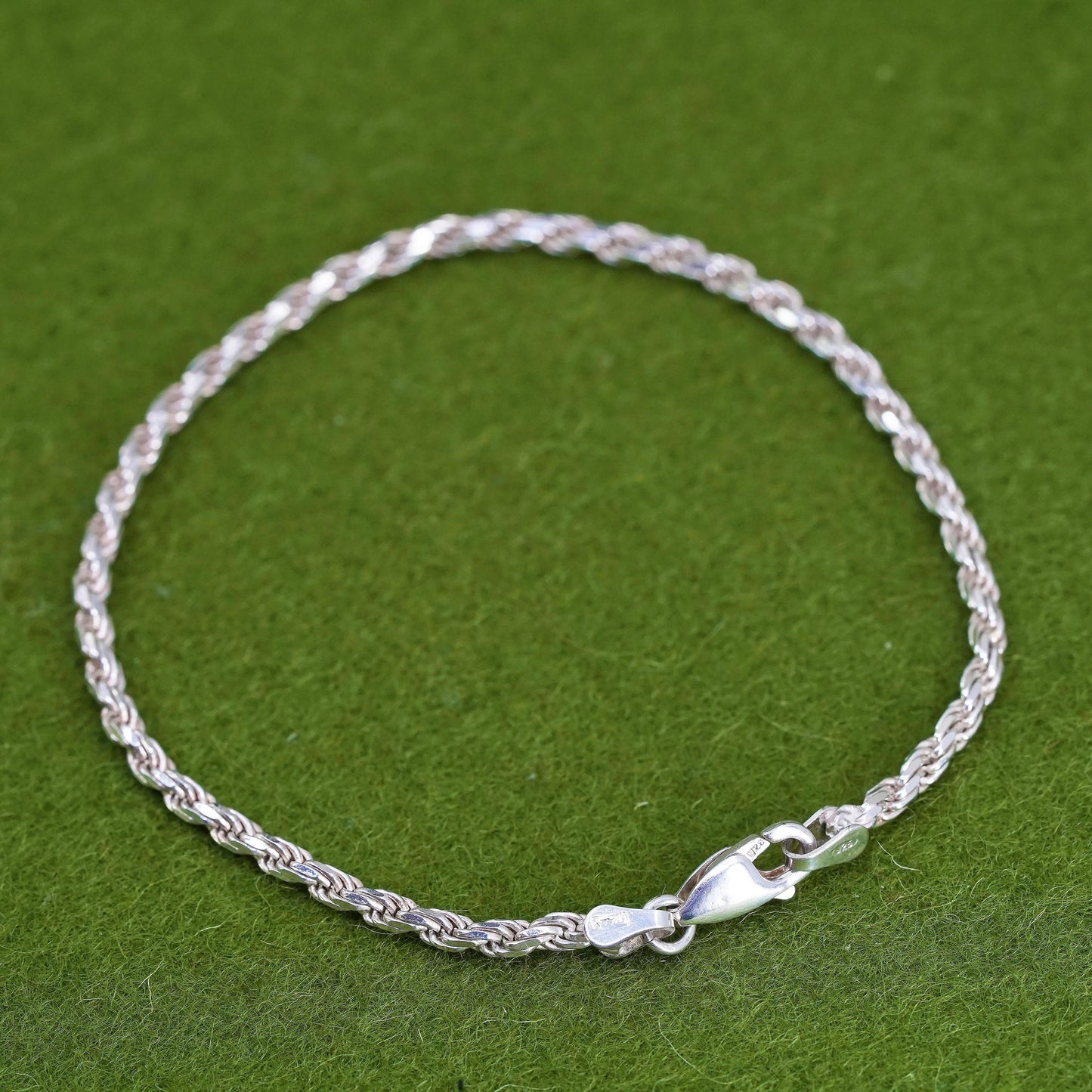 7.75”, 3mm, vintage Sterling silver rope chain, Italy 925 men’s bracelet