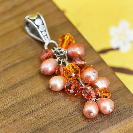 Vintage Sterling 925 silver handmade pendant with orange pearl