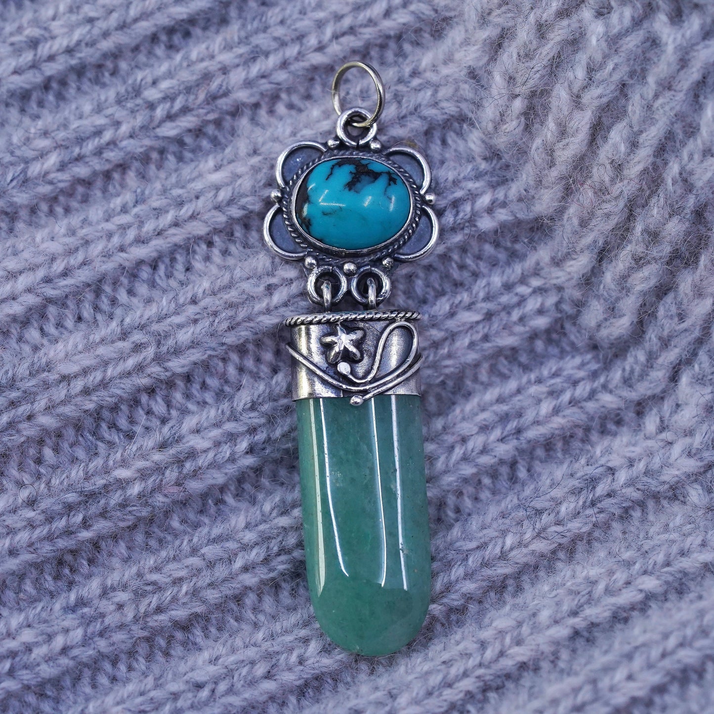 VTG southwestern sterling 925 silver handmade pendant with Jade and turquoise