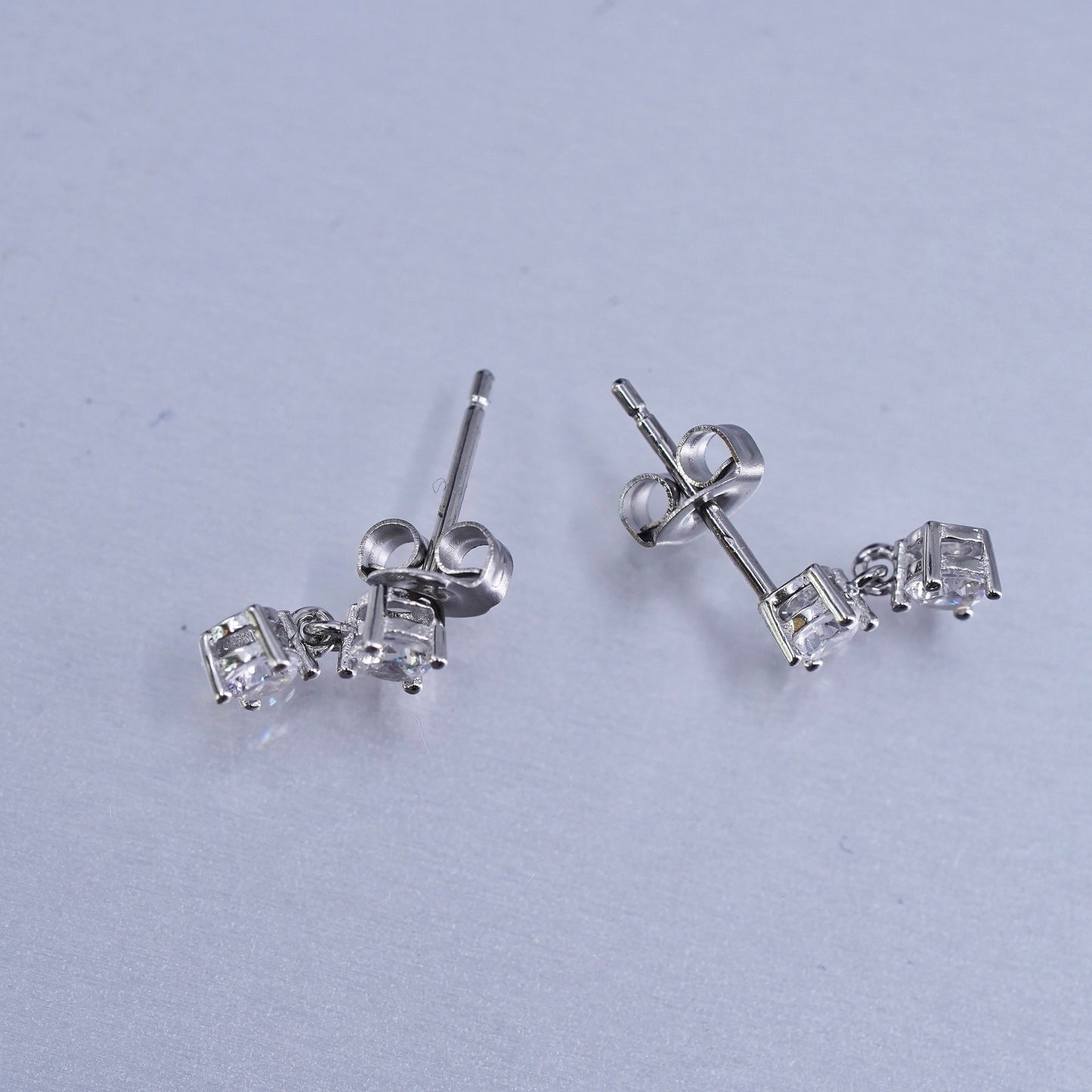 Vintage Sterling 925 silver earrings, studs with round Cz inlay