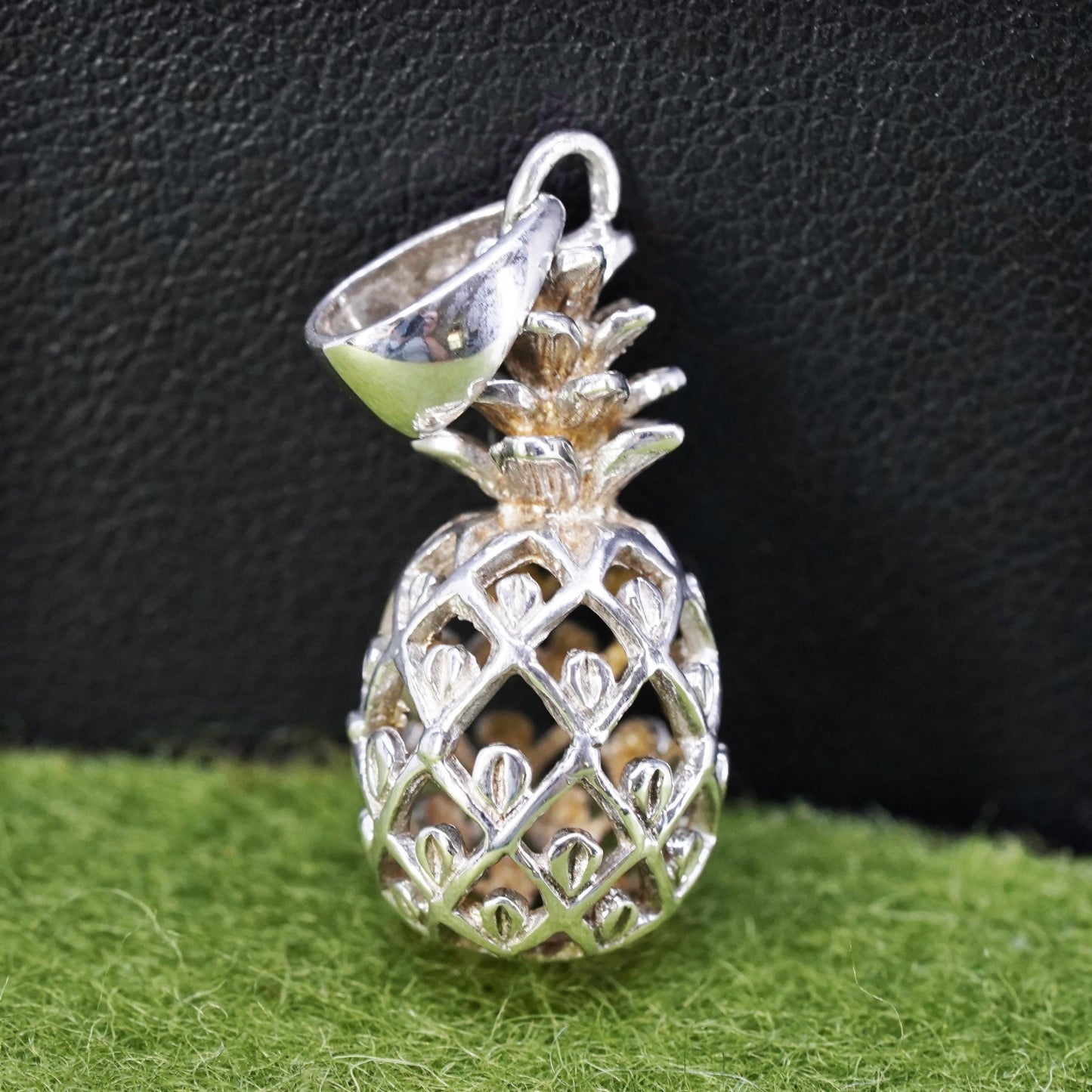 Vintage sterling silver handmade pendant, 925 pineapple charm