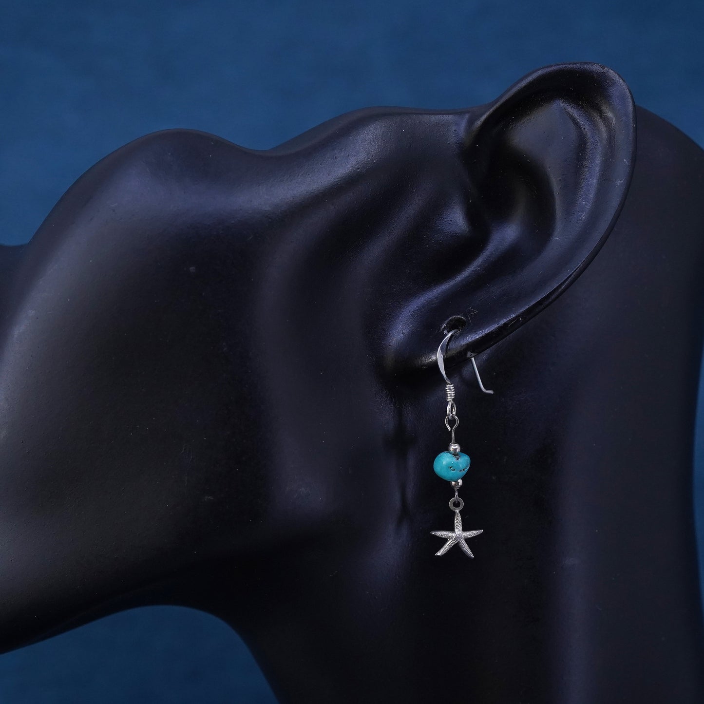 Vintage sterling 925 silver handmade earrings with turquoise beads and star