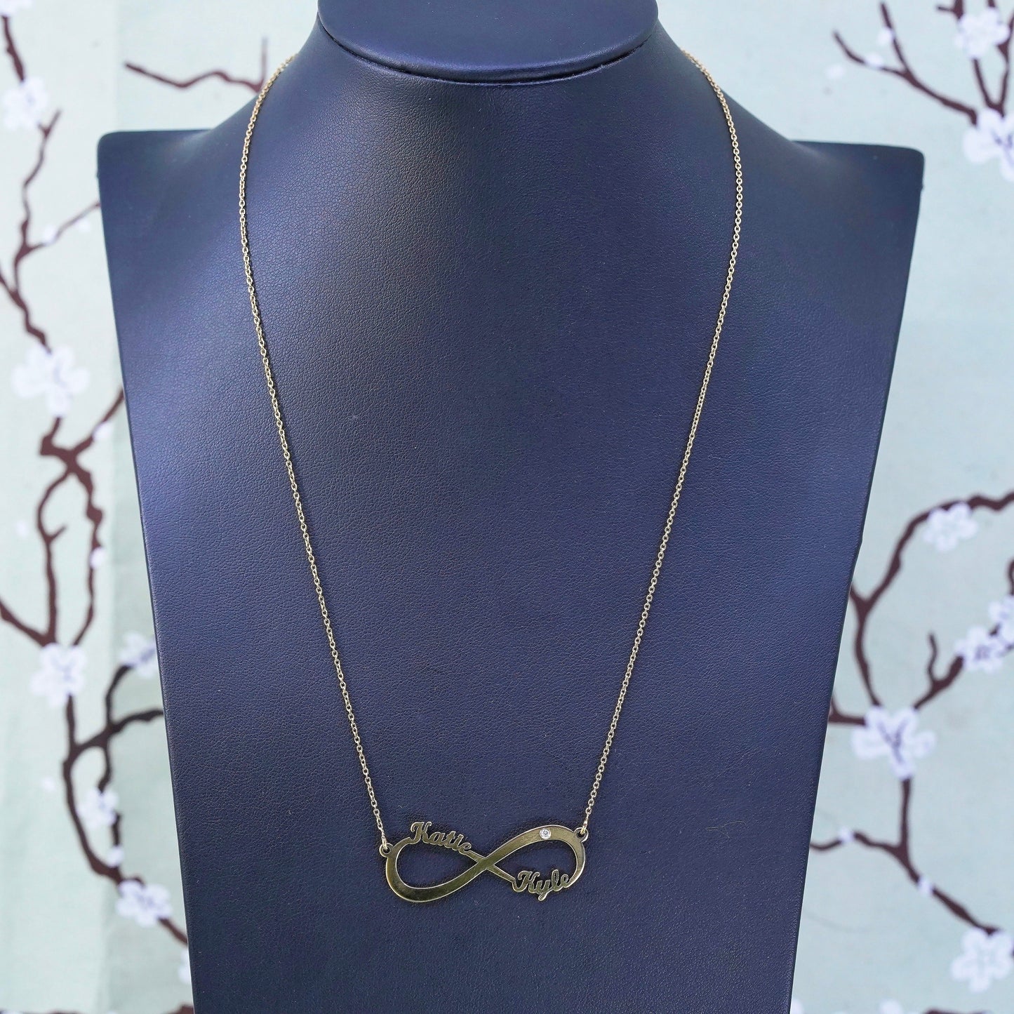 18"+2”, Vintage Vermeil gold sterling silver necklace, 925 circle infinity loop