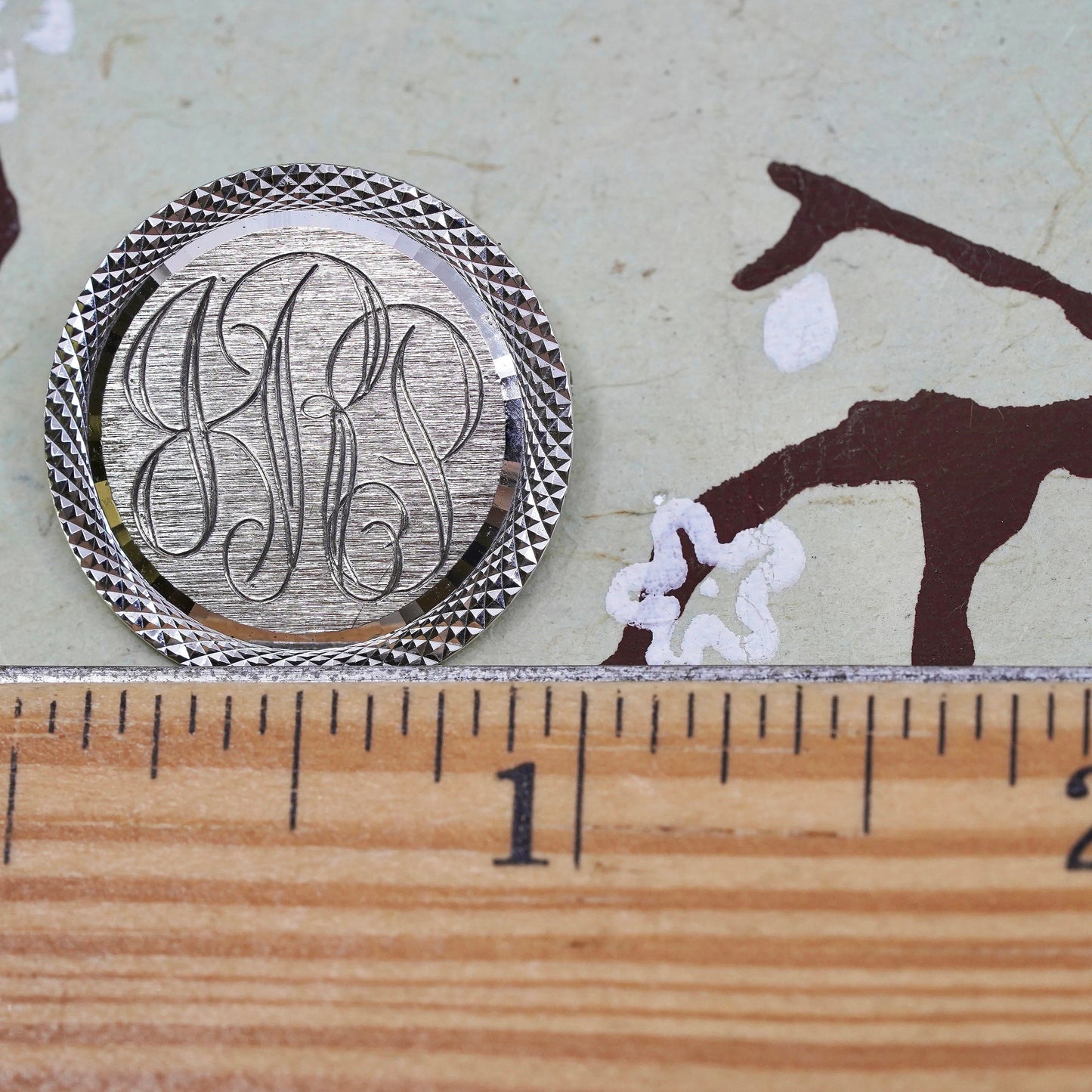 sterling silver handmade brooch, round tag with name monogram "GRP" engraved