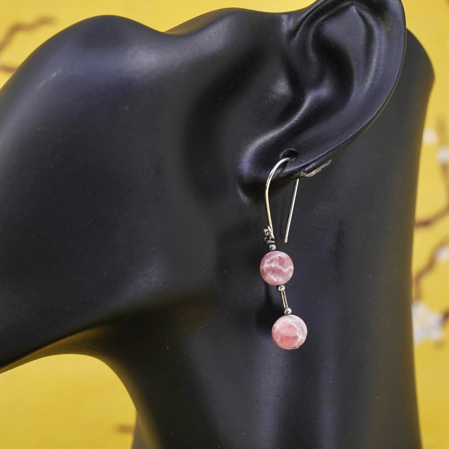 Vintage Sterling silver 925 handmade earrings with pink Rhodochrosite