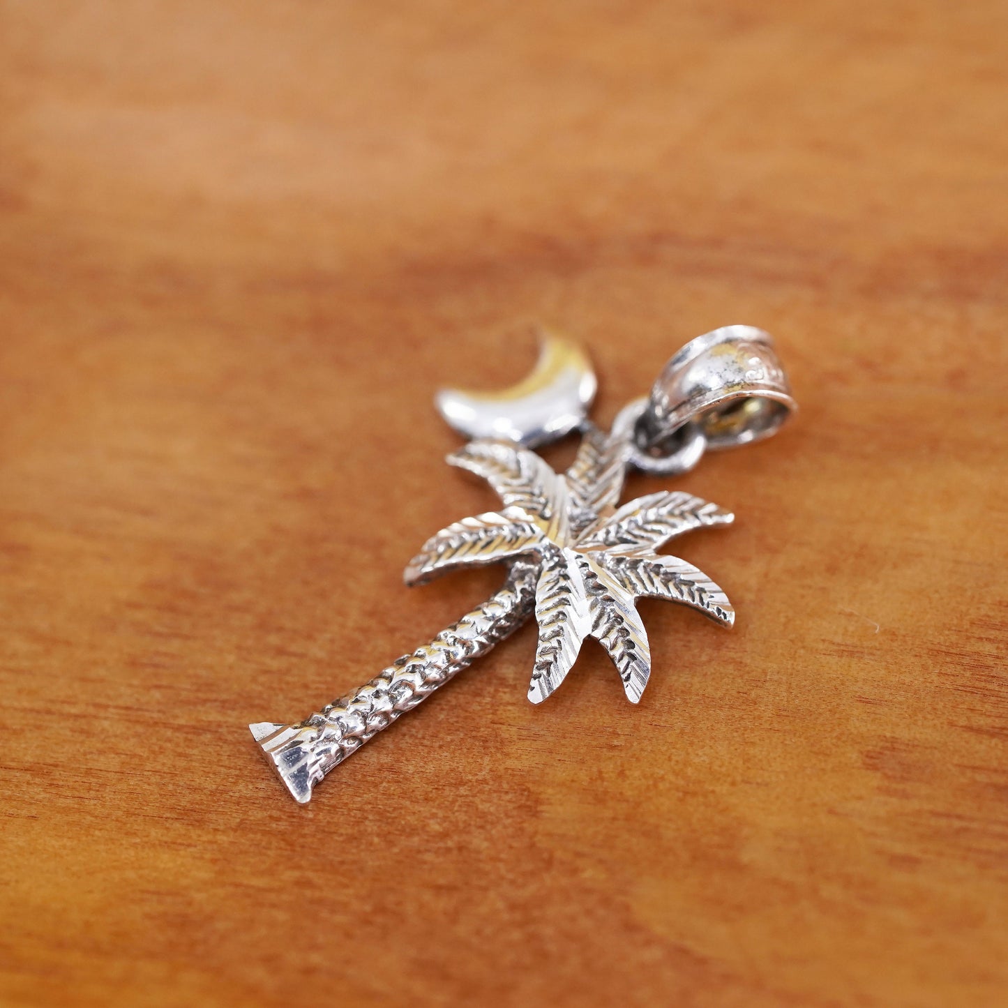 Vintage Sterling silver handmade pendant, 925 palm tree charm