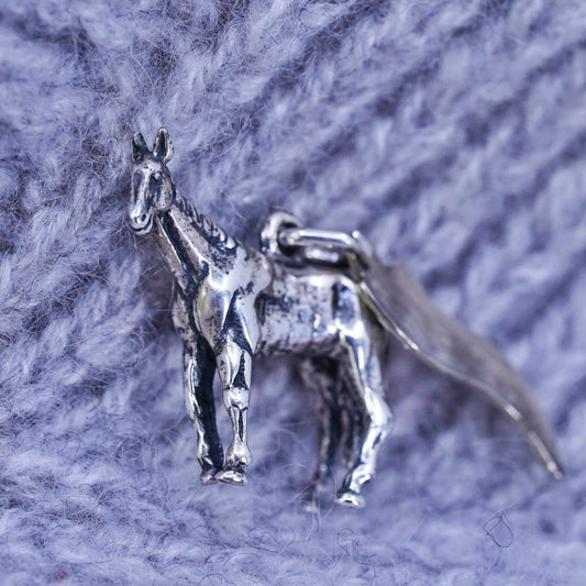 Vintage sterling silver handmade pendant, 925 horse charm