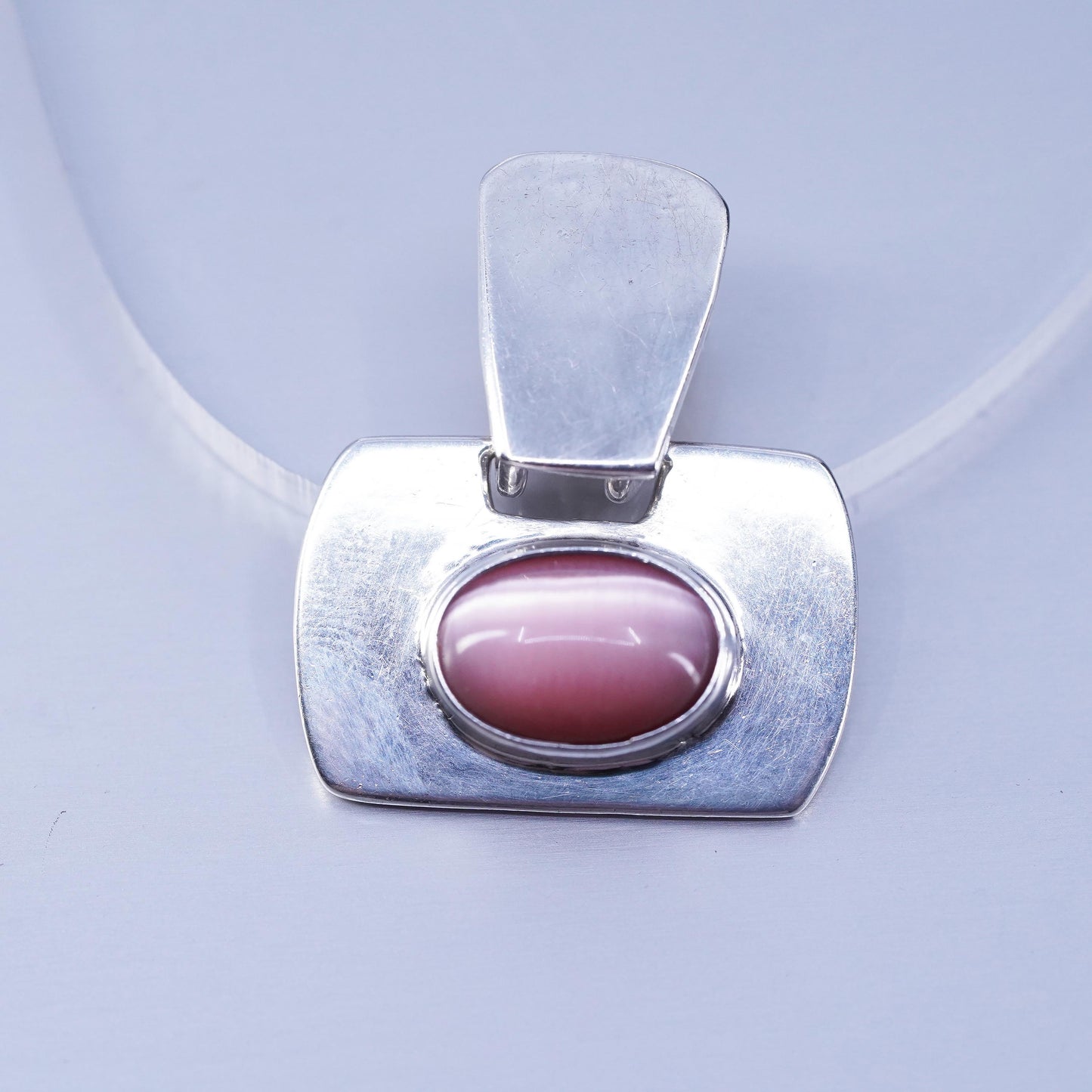 Vinatge Mexican sterling 925 silver handmade pendant with oval pink cat’s eye