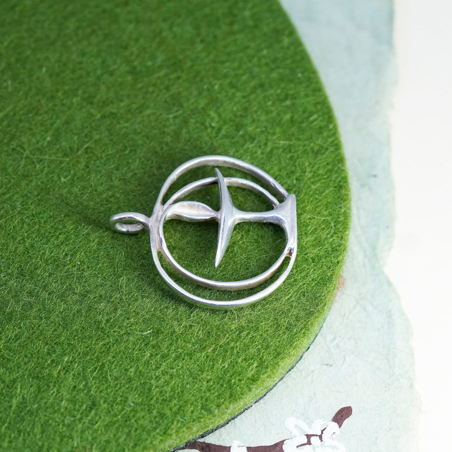 sterling silver handmade pendant, modern 925 silver cocktail glass circle