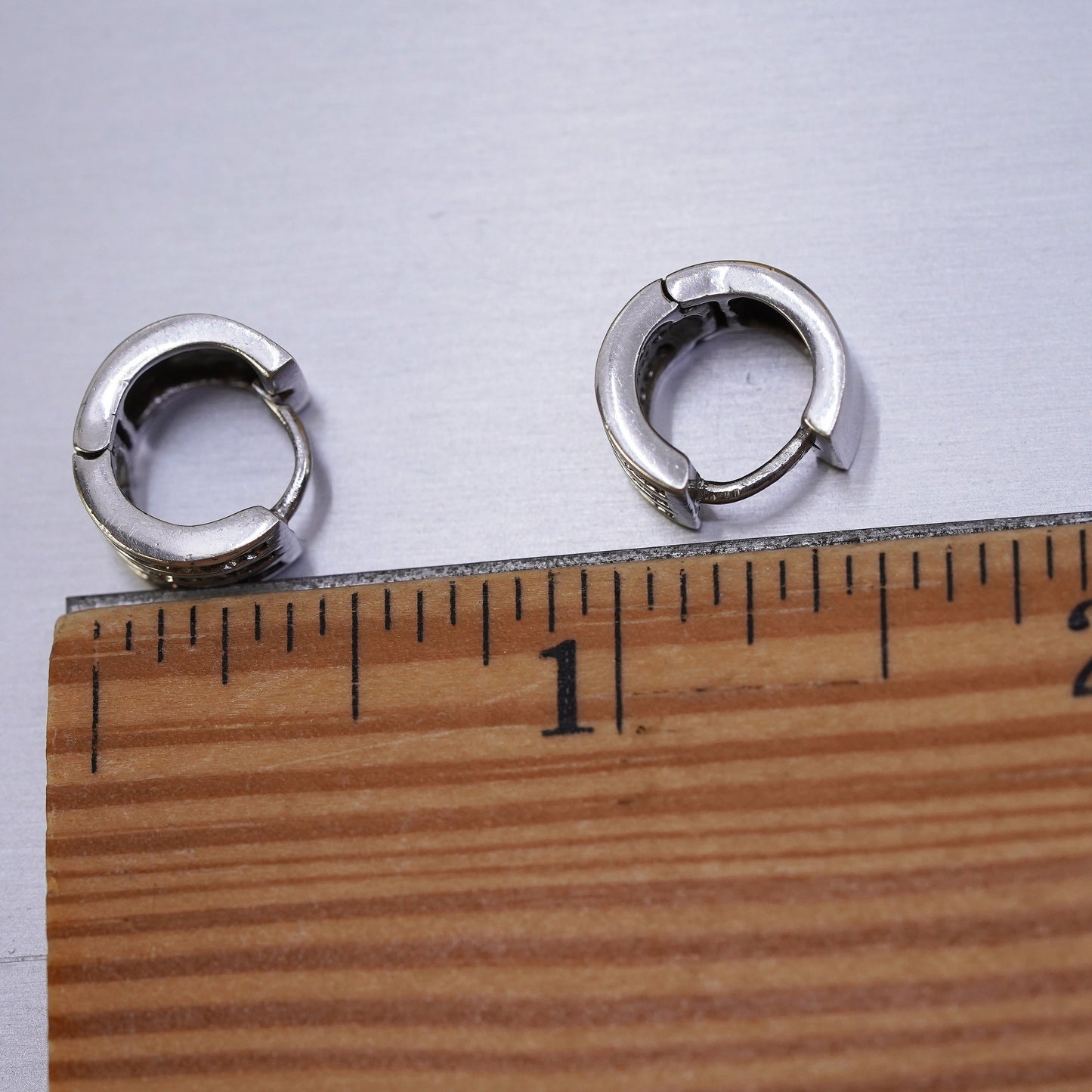 0.5”, vintage Sterling silver earrings, solid 925 silver wide huggie hoops cz