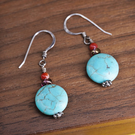 Vintage Sterling 925 silver handmade earrings with turquoise bead