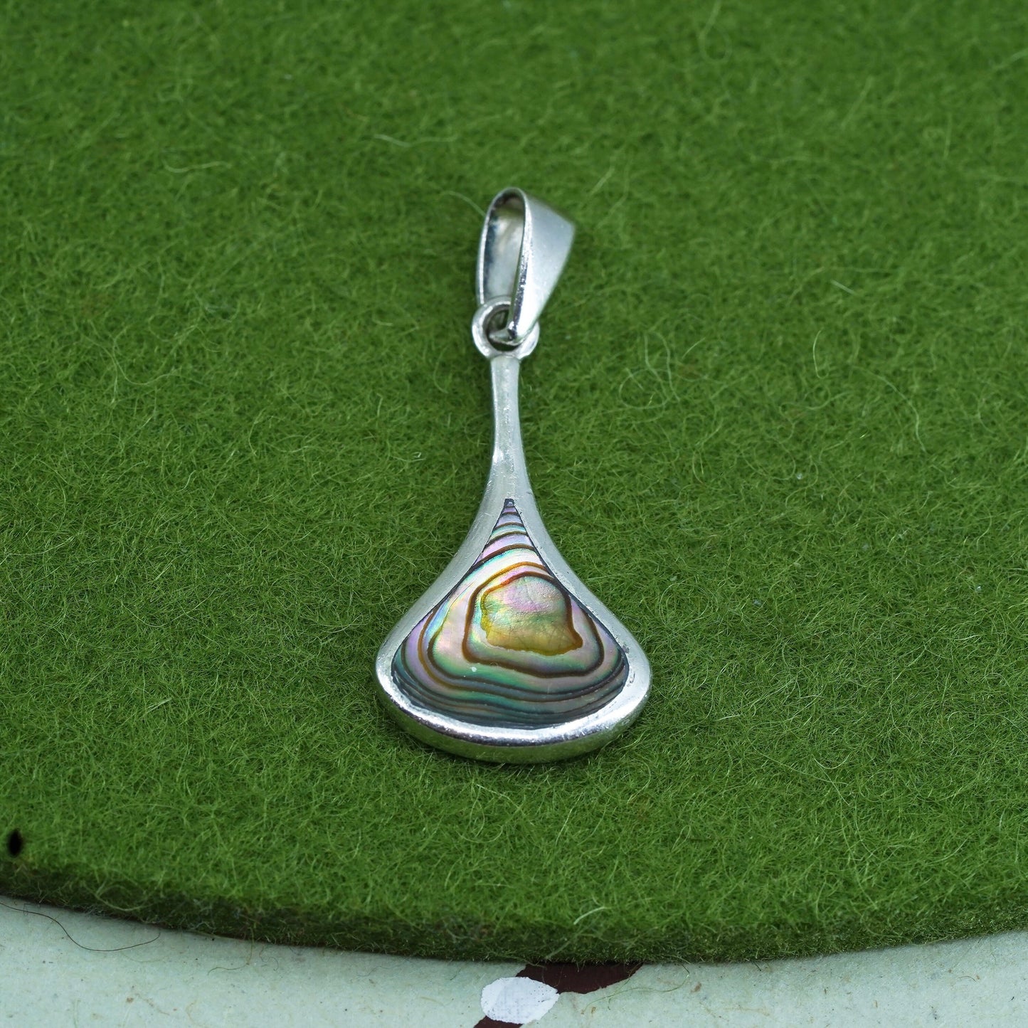 Vintage sterling 925 silver handmade pendant with abalone inlay