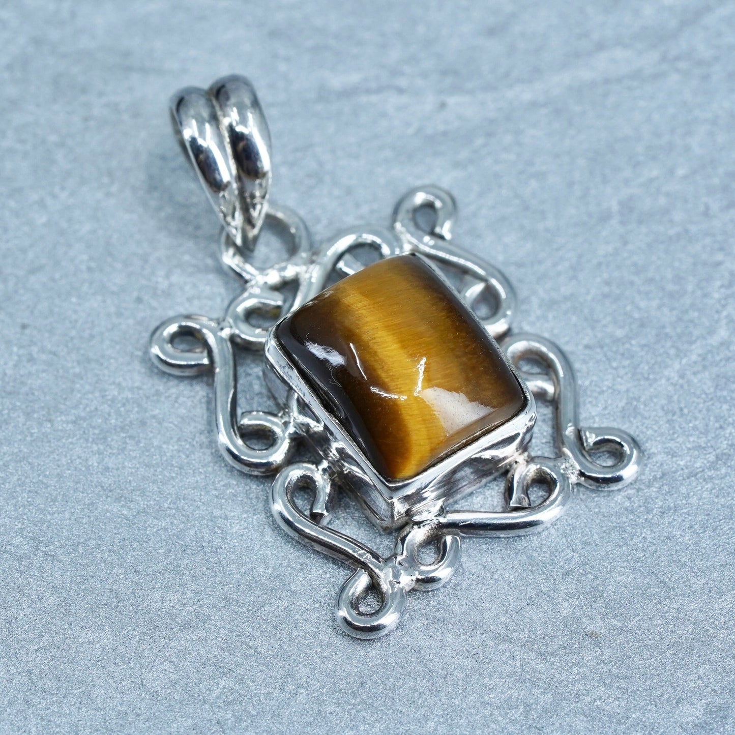 vintage sterling 925 silver handmade pendant with golden tigers eye