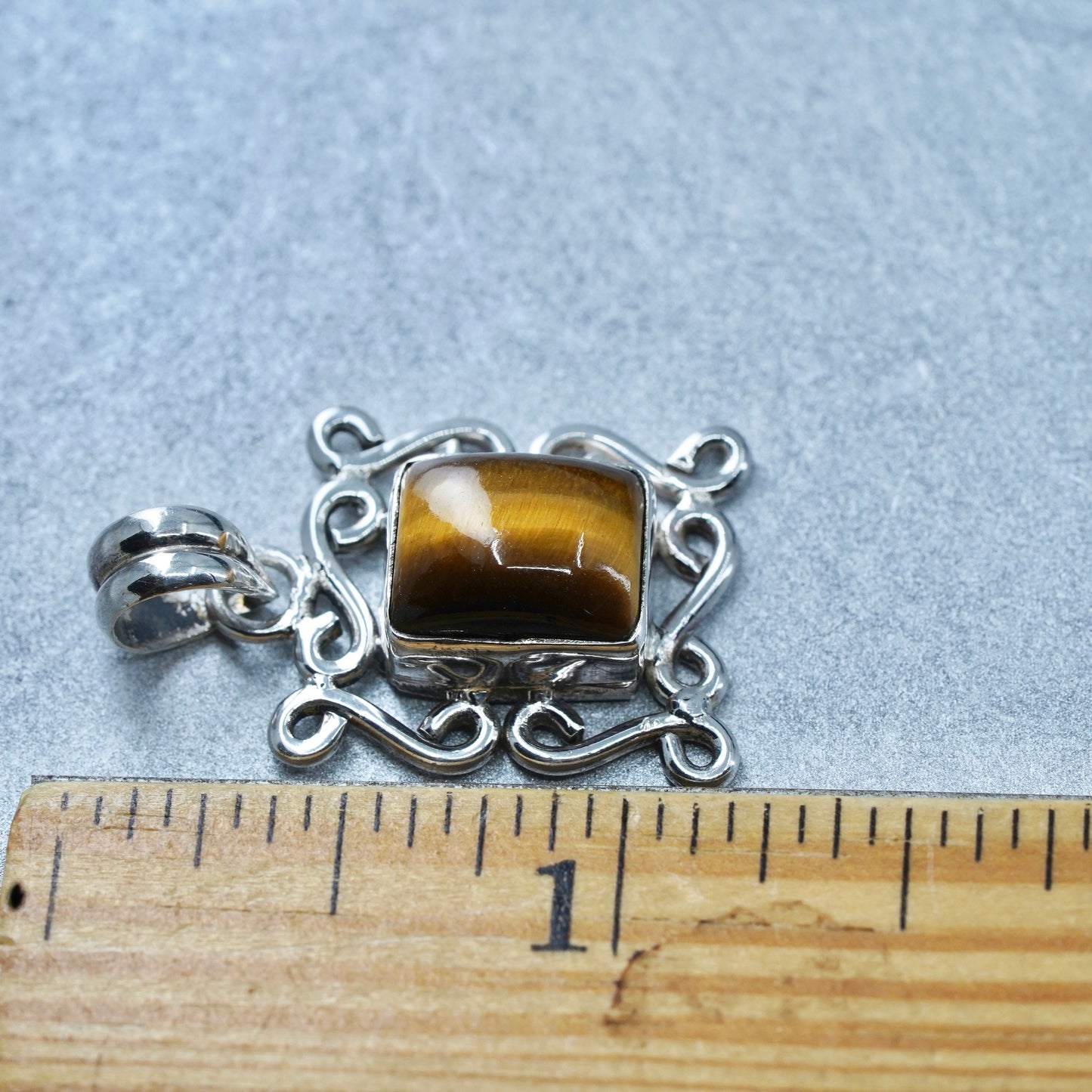 vintage sterling 925 silver handmade pendant with golden tigers eye