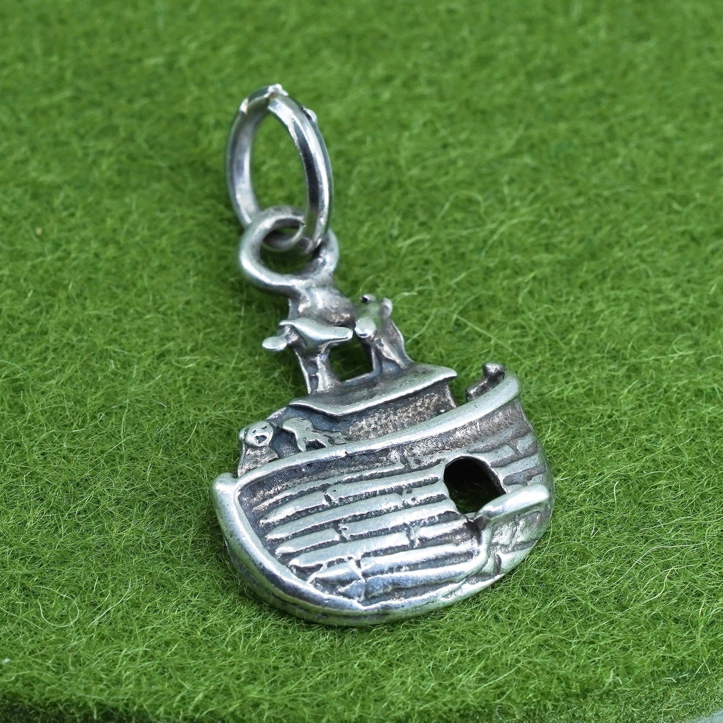 sterling silver handmade pendant, 925 Noah’s Ark boat charm with zebra elephant