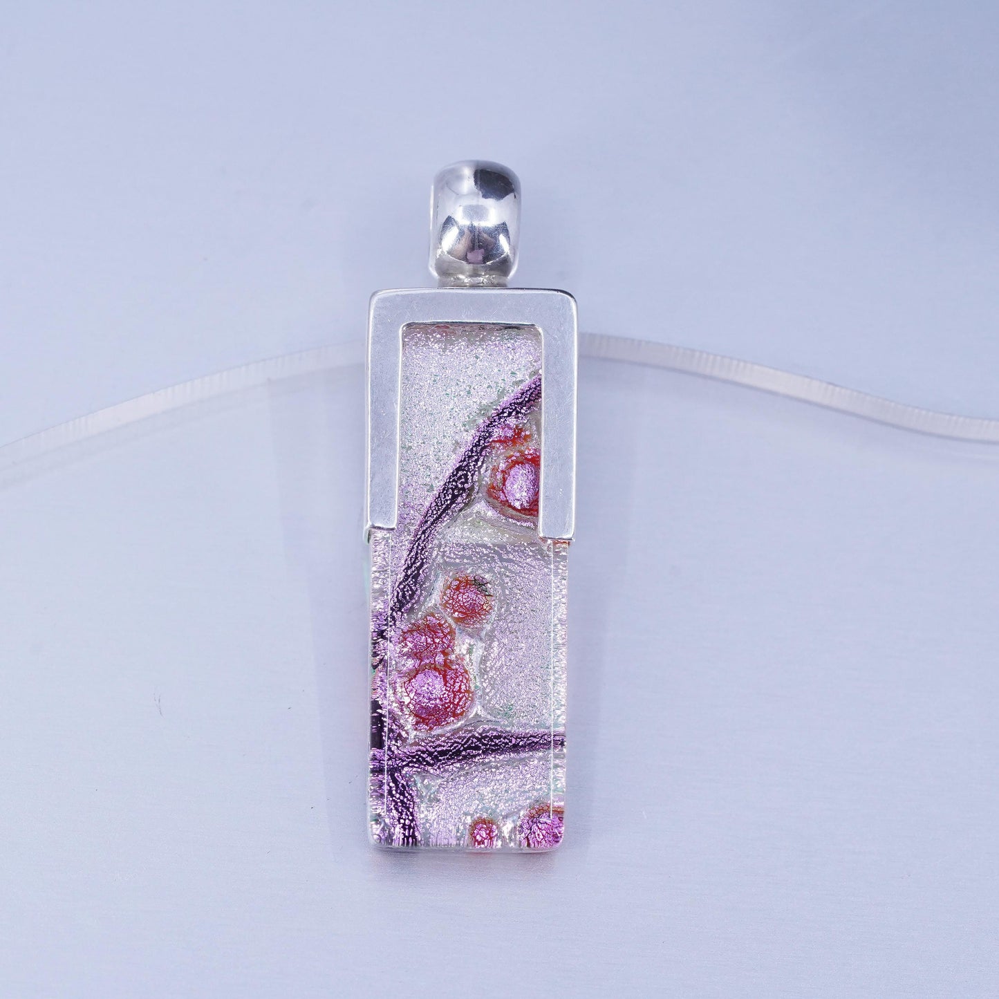 vintage sterling 925 Signed RG pink floral Dichroic glass Pendant